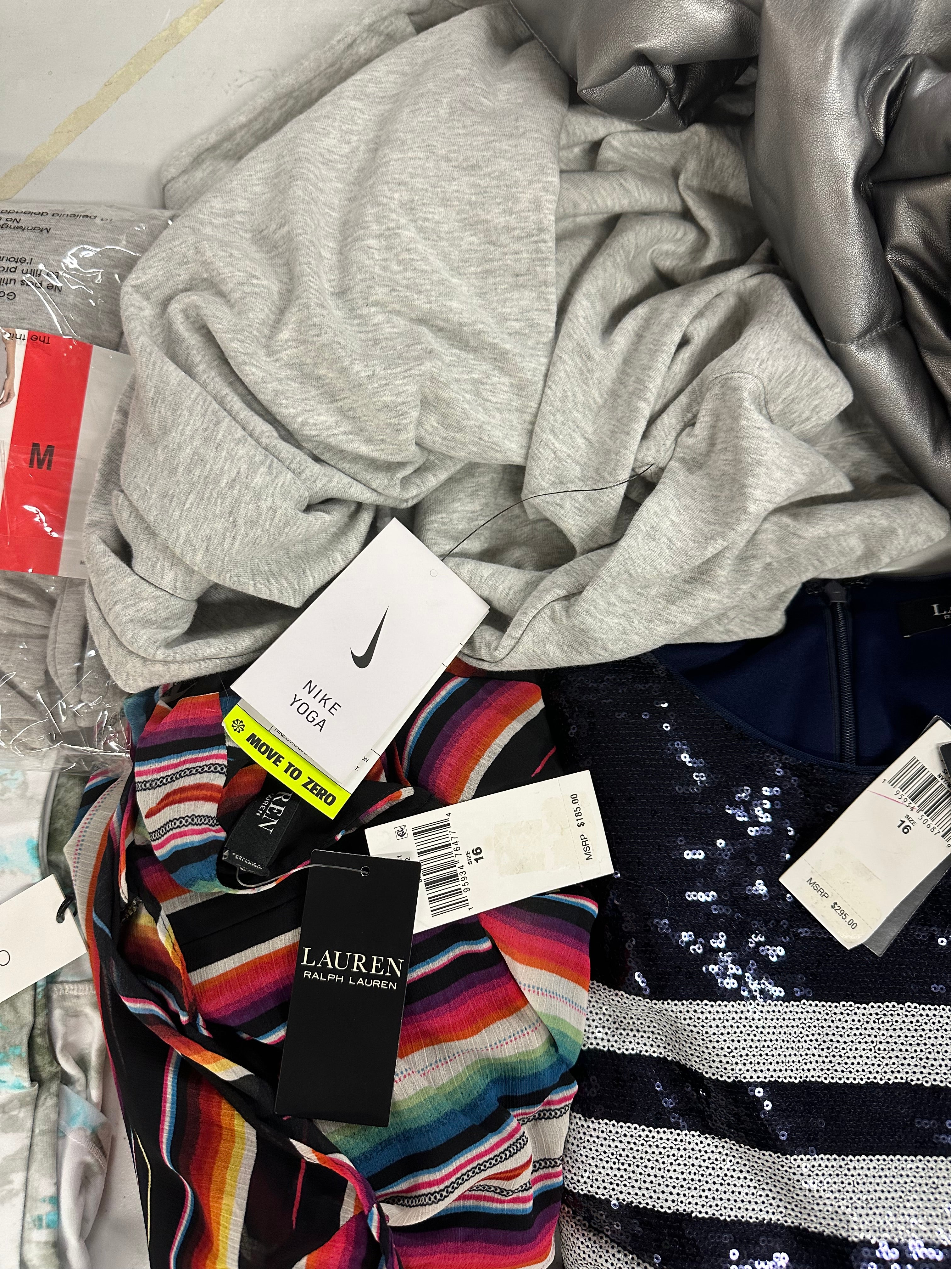 Women's Clothing Assorted Wholesale Lot, THEORY, DL1961, POLO RALPH LAUREN, NIKE, FRAYED, EDDIE BAUER and more, 11 items, CUSTOMER RETURNS
