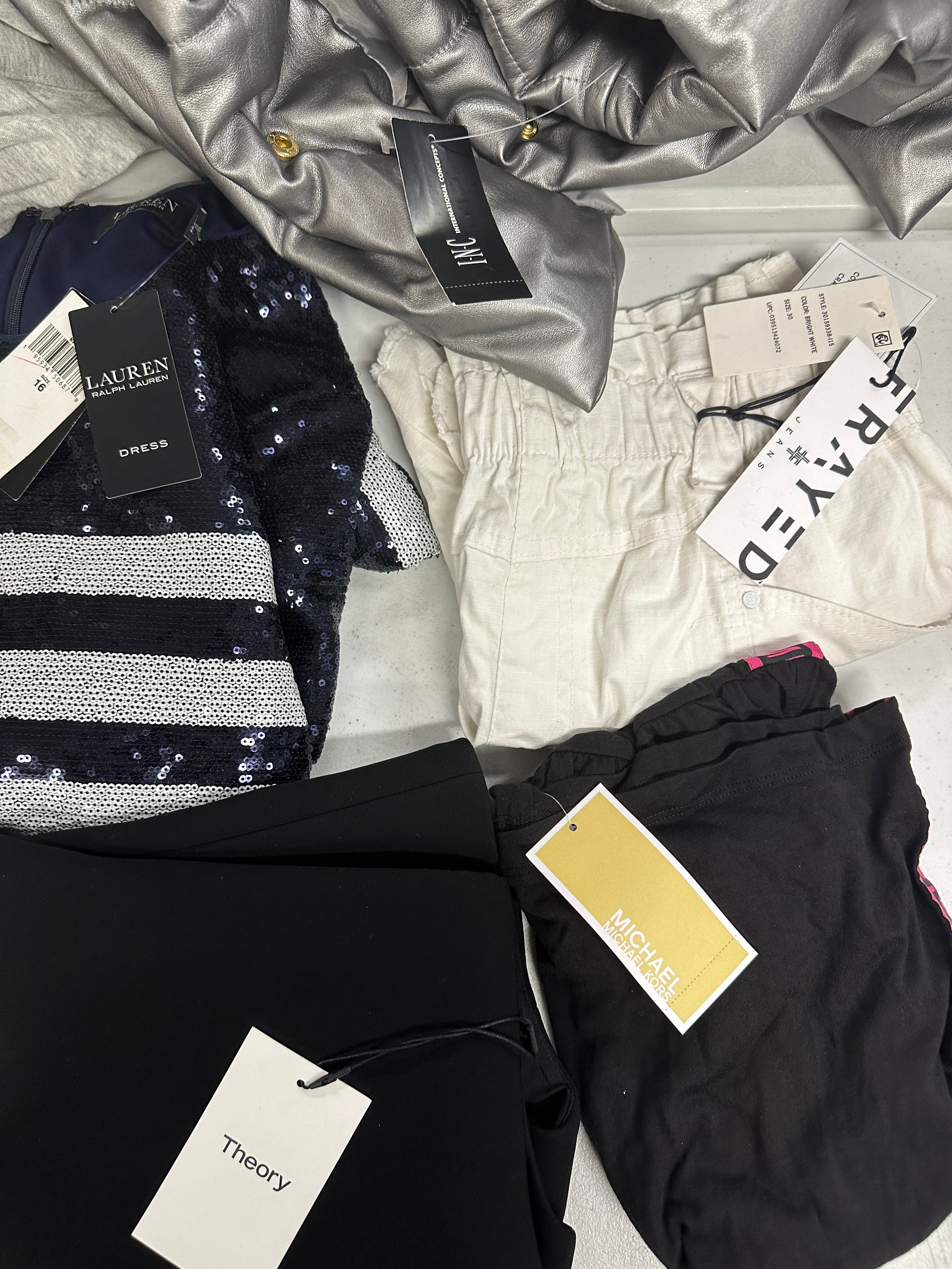 Women's Clothing Assorted Wholesale Lot, THEORY, DL1961, POLO RALPH LAUREN, NIKE, FRAYED, EDDIE BAUER and more, 11 items, CUSTOMER RETURNS