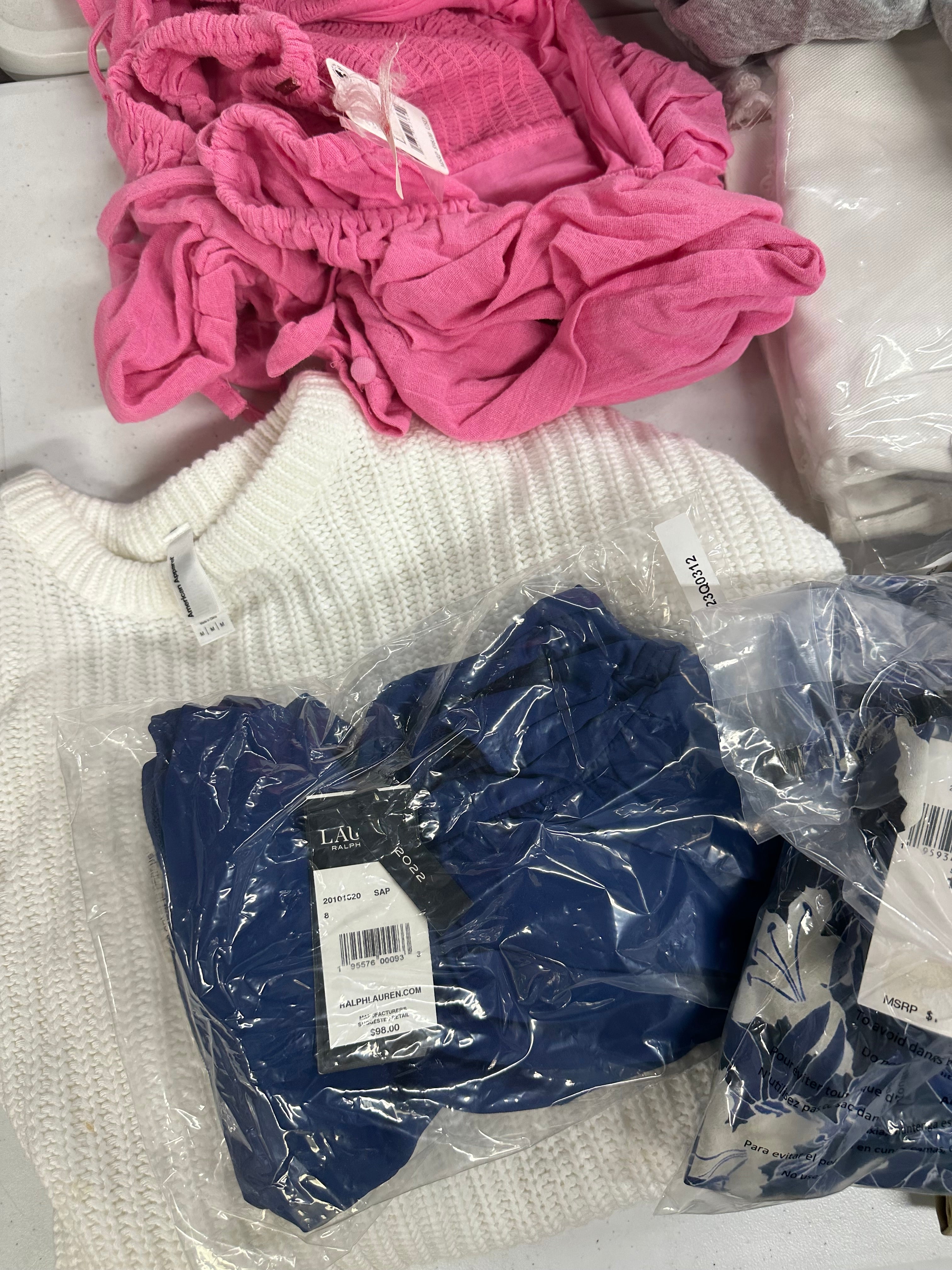 Women's Clothing Assorted Wholesale Lot, JOE'S JEANS, RALPH LAUREN, NIKE, FREE PEOPLE, AMERICAN APPAREL, ADIDAS and more, 15 items, CUSTOMER RETURNS