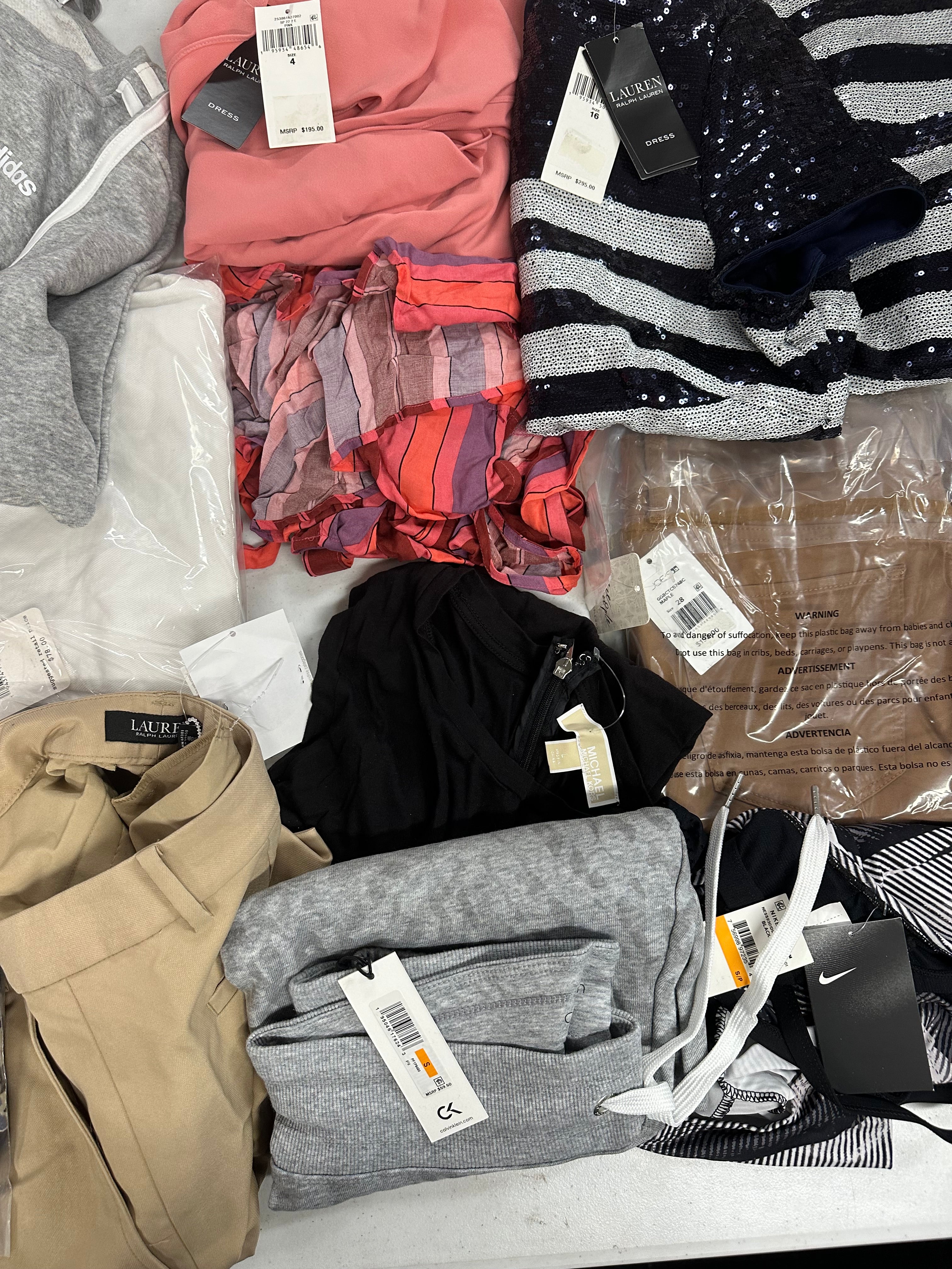 Women's Clothing Assorted Wholesale Lot, JOE'S JEANS, RALPH LAUREN, NIKE, FREE PEOPLE, AMERICAN APPAREL, ADIDAS and more, 15 items, CUSTOMER RETURNS