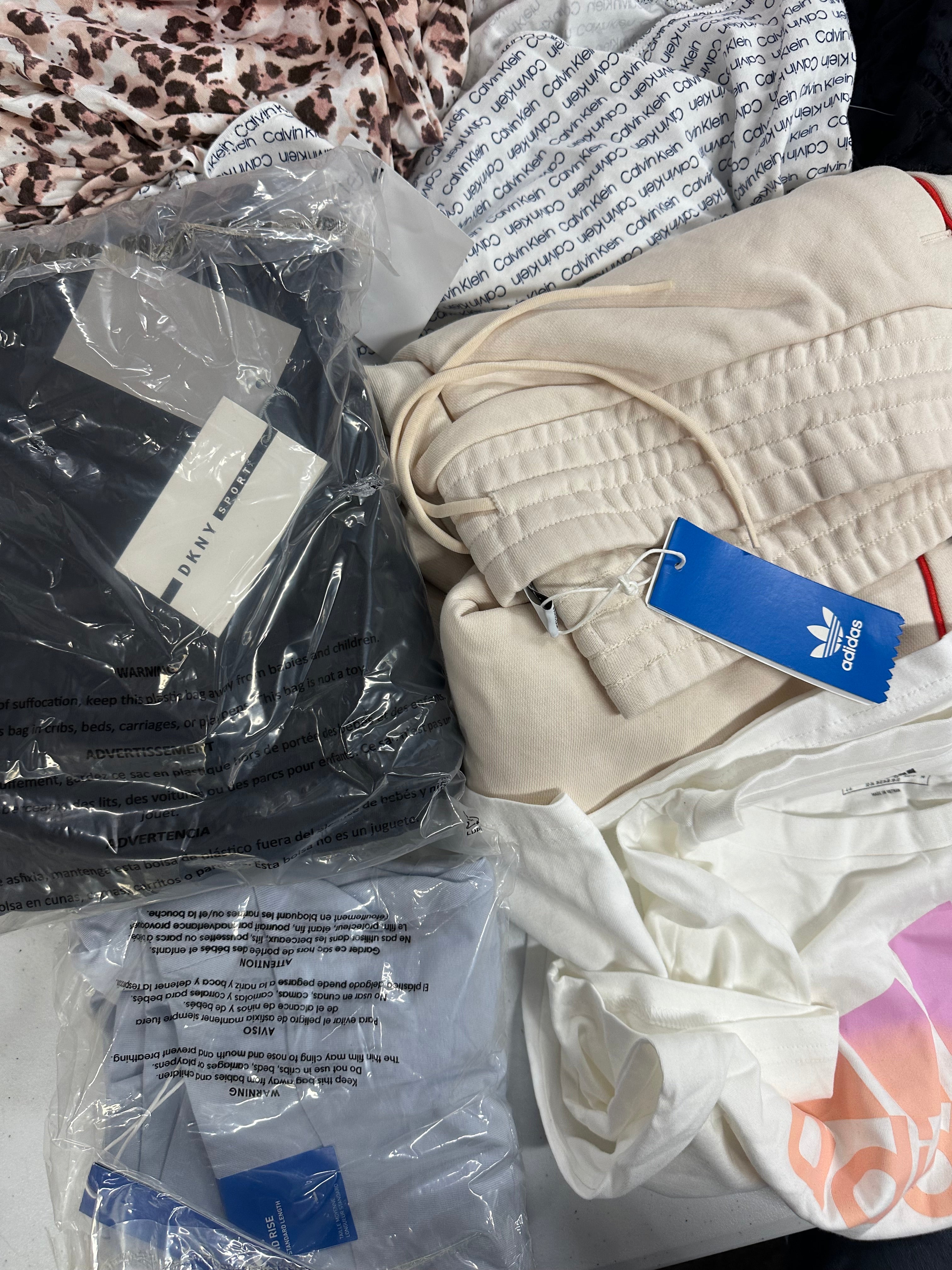 Women's Clothings Assorted Wholesale Lot, NIKE, LUCKY BRAND, CALVIN KLEIN, ADIDAS, DKNY,JOE'S JEANS, NATORI and more, 17 items, CUSTOMER RETURNS