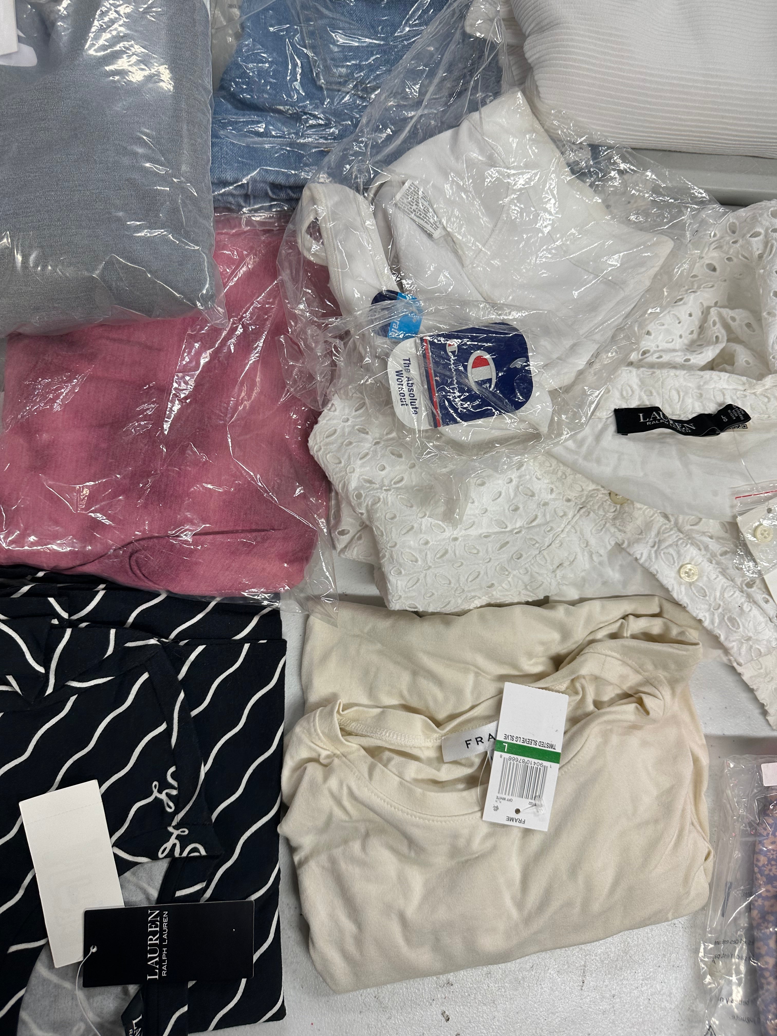 Women's Clothing Assorted Wholesale Lot, POLO RALPH LAUREN, NIKE, CHAMPION, CALVIN KLEIN, AMERICAN APPAREL, FRAME and more, 15 items, CUSTOMER RETURNS