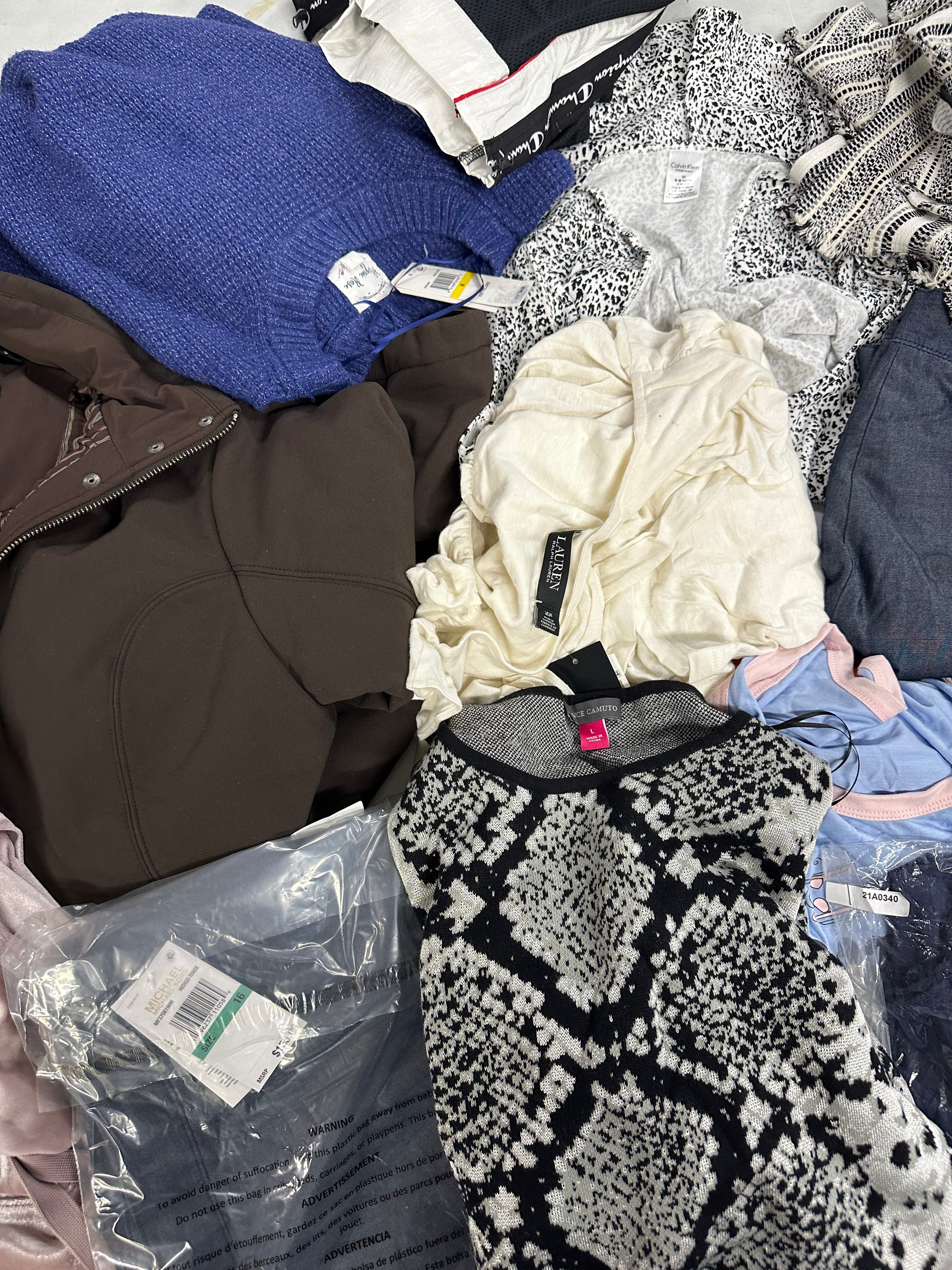 Women's Clothings Assorted Wholesale Lot, MICHAEL KORS, RALPH LAUREN, KASPER, THE NORTH FACE, CALVIN KLEIN, CHAMPION and more, 12 items, CUSTOMER RETURNS