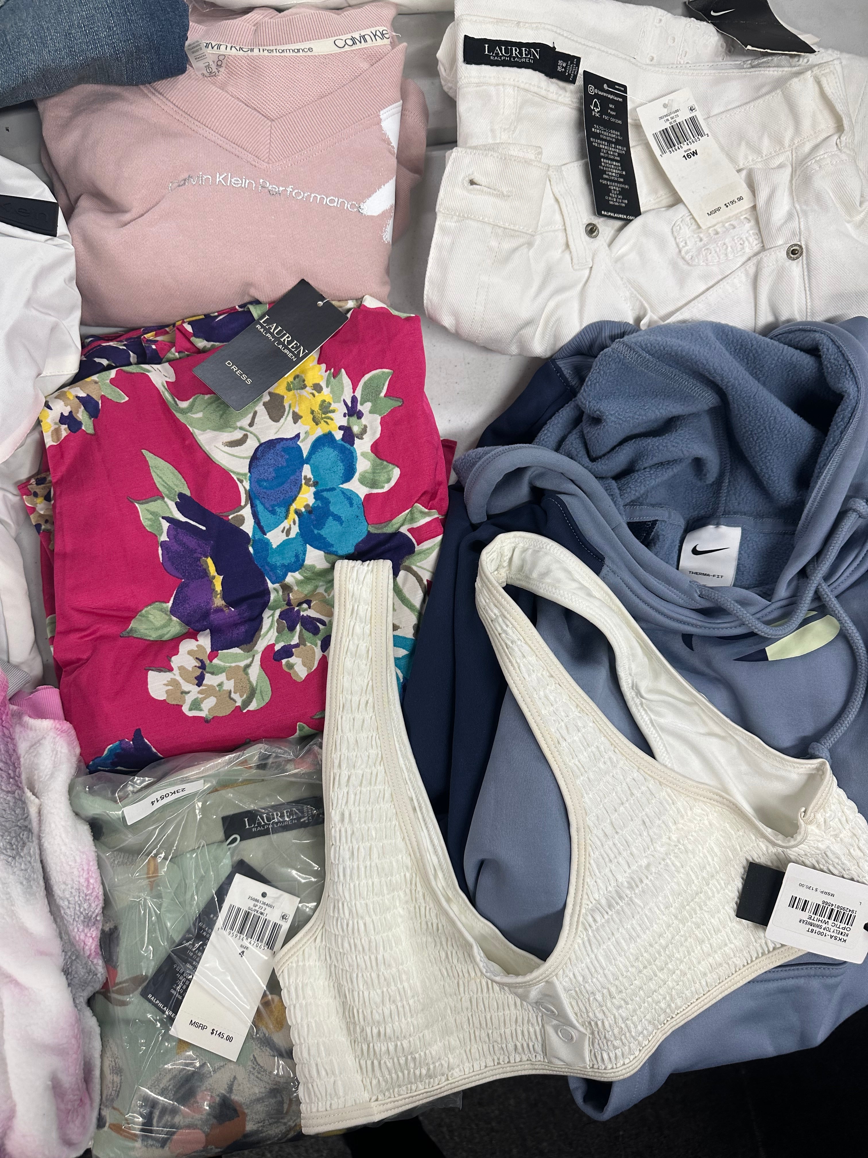 Women's Clothing Assorted Wholesale Lot, LAUREN RALPH LAUREN, MICHAEL KORS , CALVIN KLEIN, NIKE, FREE PEOPLE and more, 11 items, CUSTOMER RETURNS
