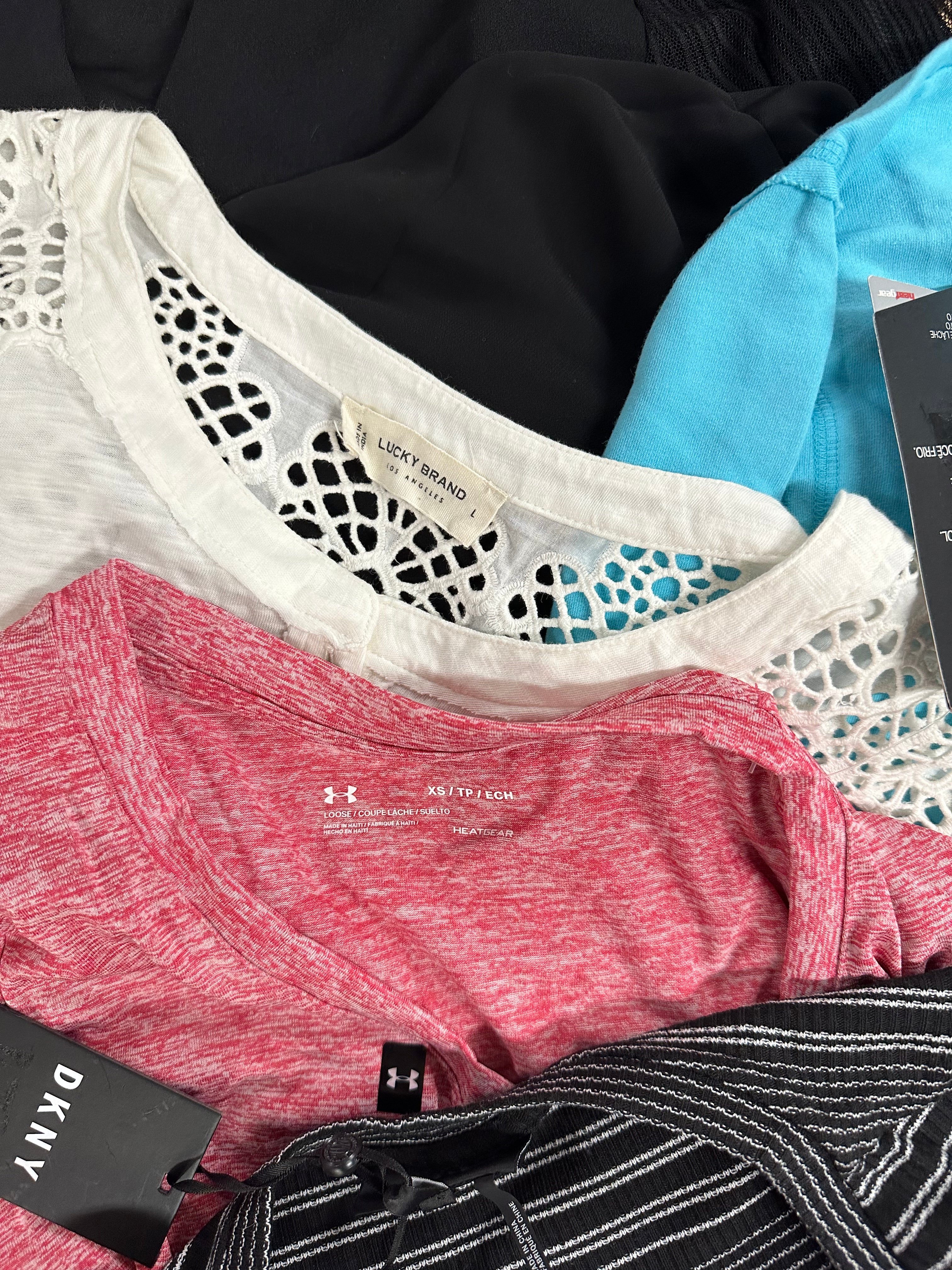 Women's Clothing Tops Wholesale Lot, LUCKY BRAND, TOMMY HILFIGER, ADIDAS, DKNY, LEGENDARY, UNDER ARMOUR and more, 21 items, Shelf Pulls, MSRP $1,361