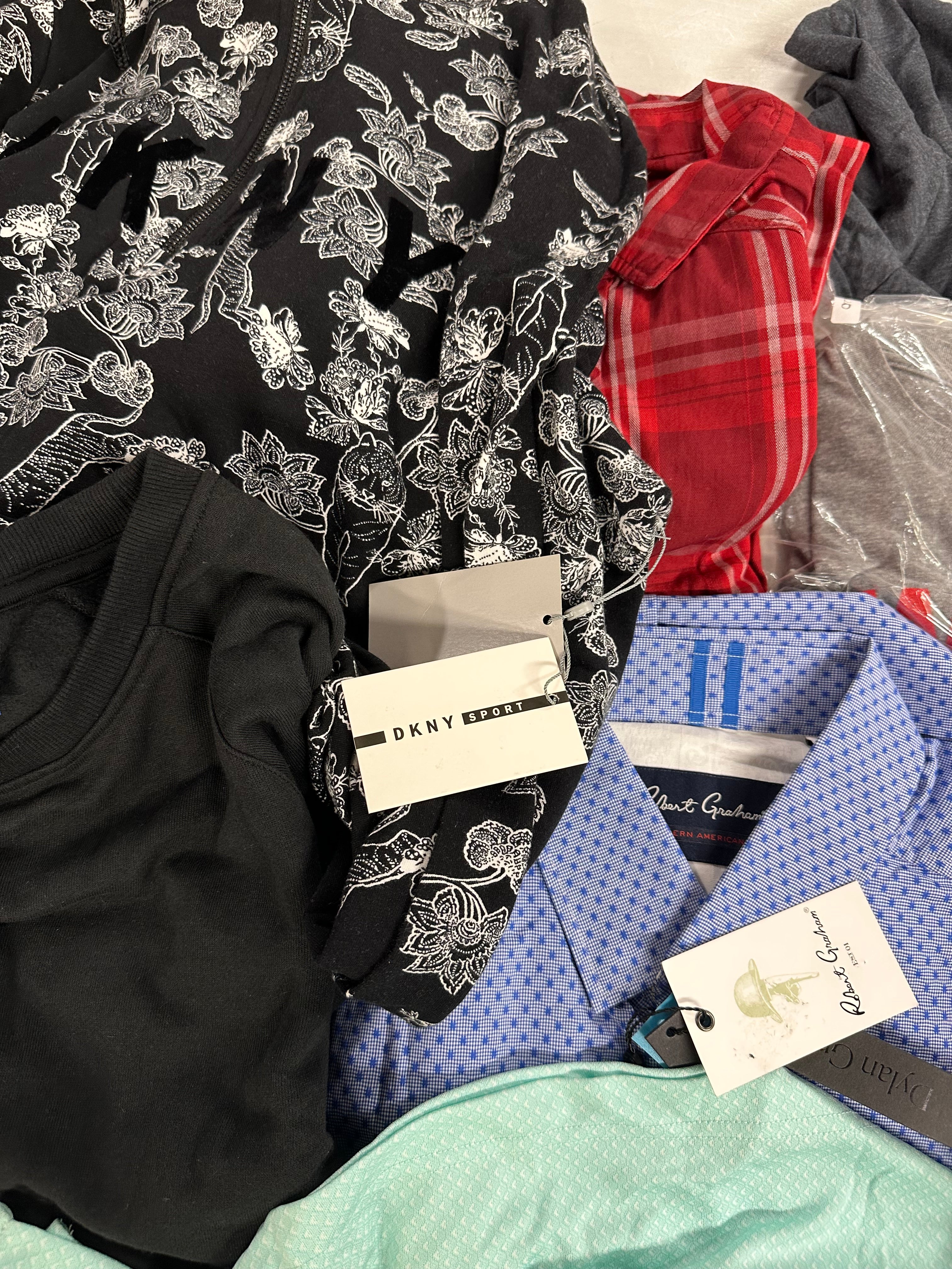Men's Clothing Tops and Other Wholesale Lot, PENGUIN, FILA, PGA TOUR, DKNY, LEVI'S, KID DANGEROUS and more, 14 items, Shelf Pulls, MSRP $937