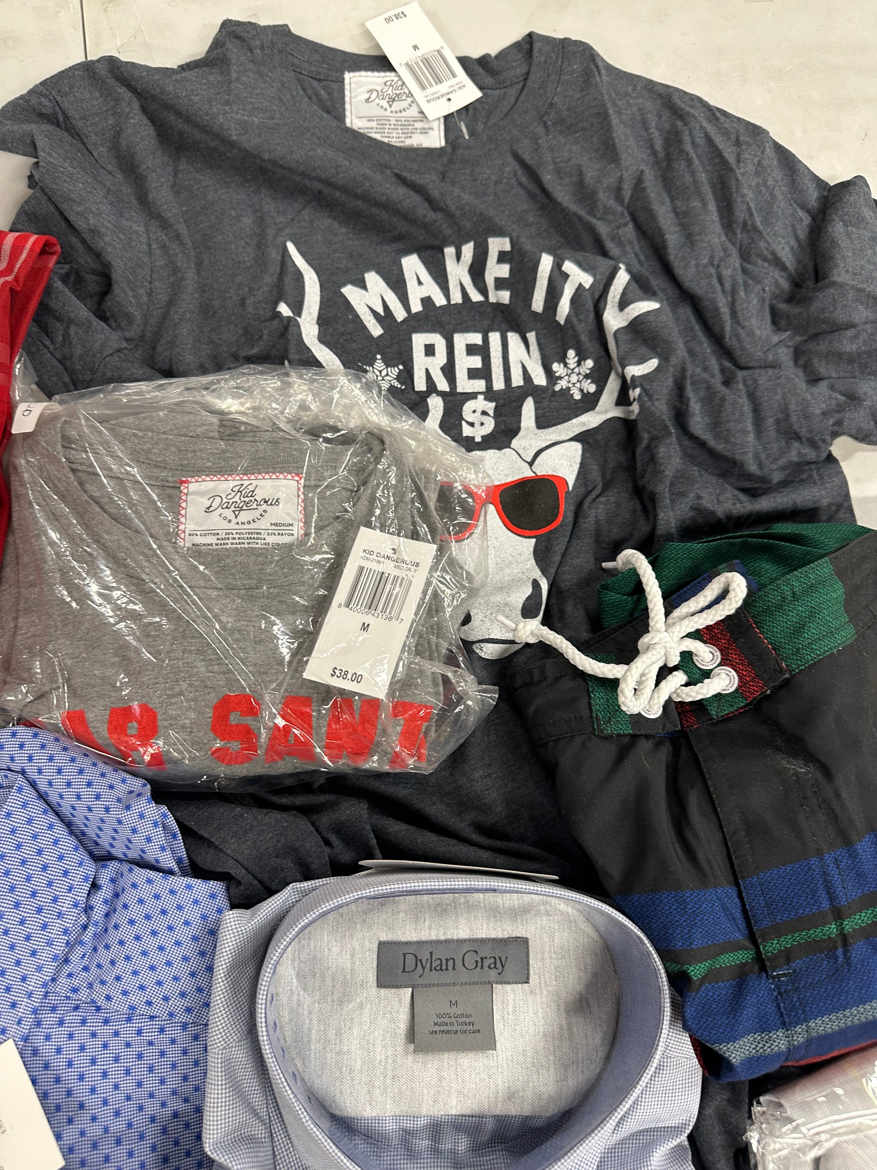 Men's Clothing Tops and Other Wholesale Lot, PENGUIN, FILA, PGA TOUR, DKNY, LEVI'S, KID DANGEROUS and more, 14 items, Shelf Pulls, MSRP $937