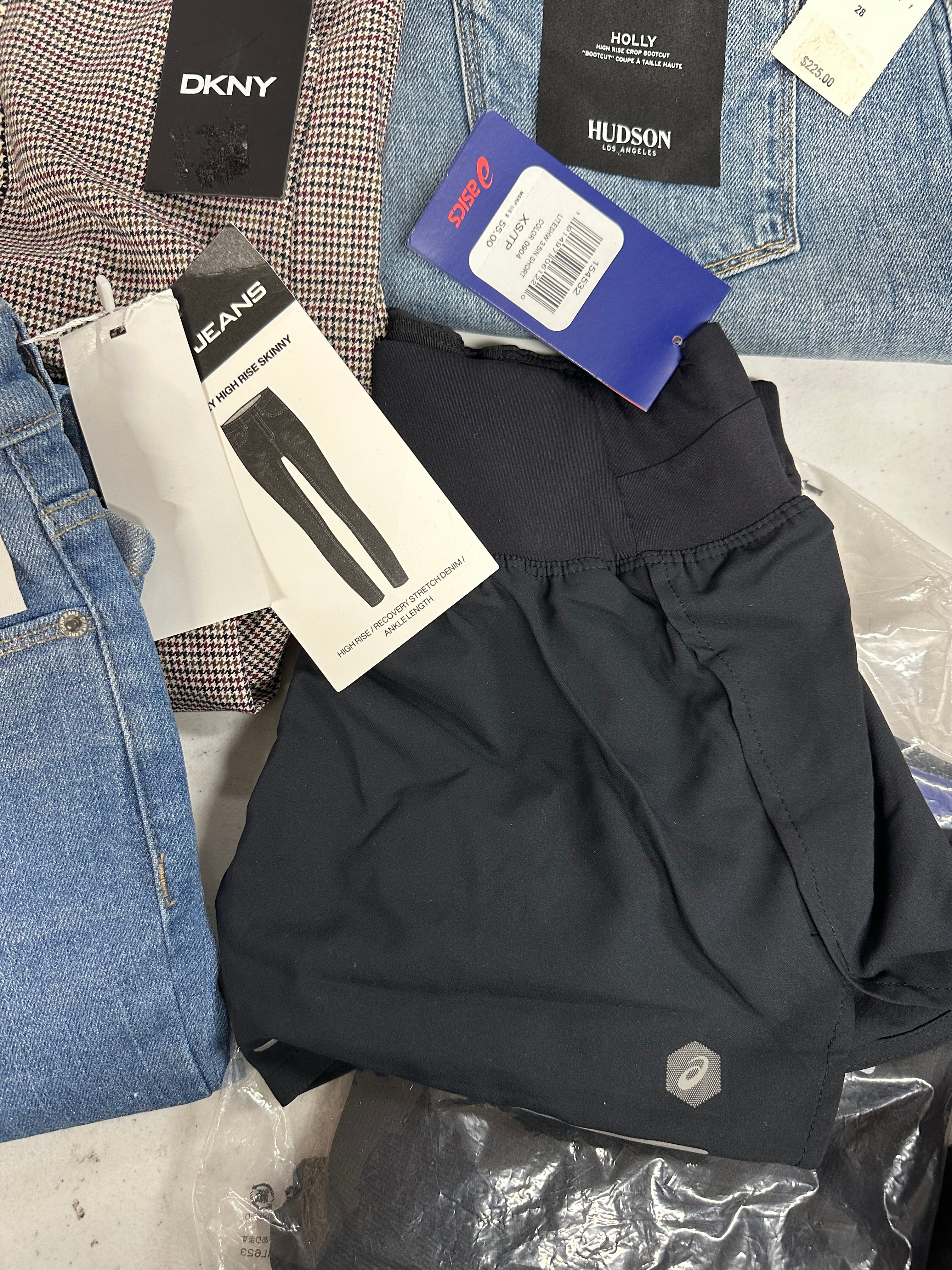 Women's Clothing Bottoms Wholesale Lot, HUDSON, ASICS, DKNY, RALPH LAUREN, CHAMPION and more, 13 items, Shelf Pulls, MSRP $1,250