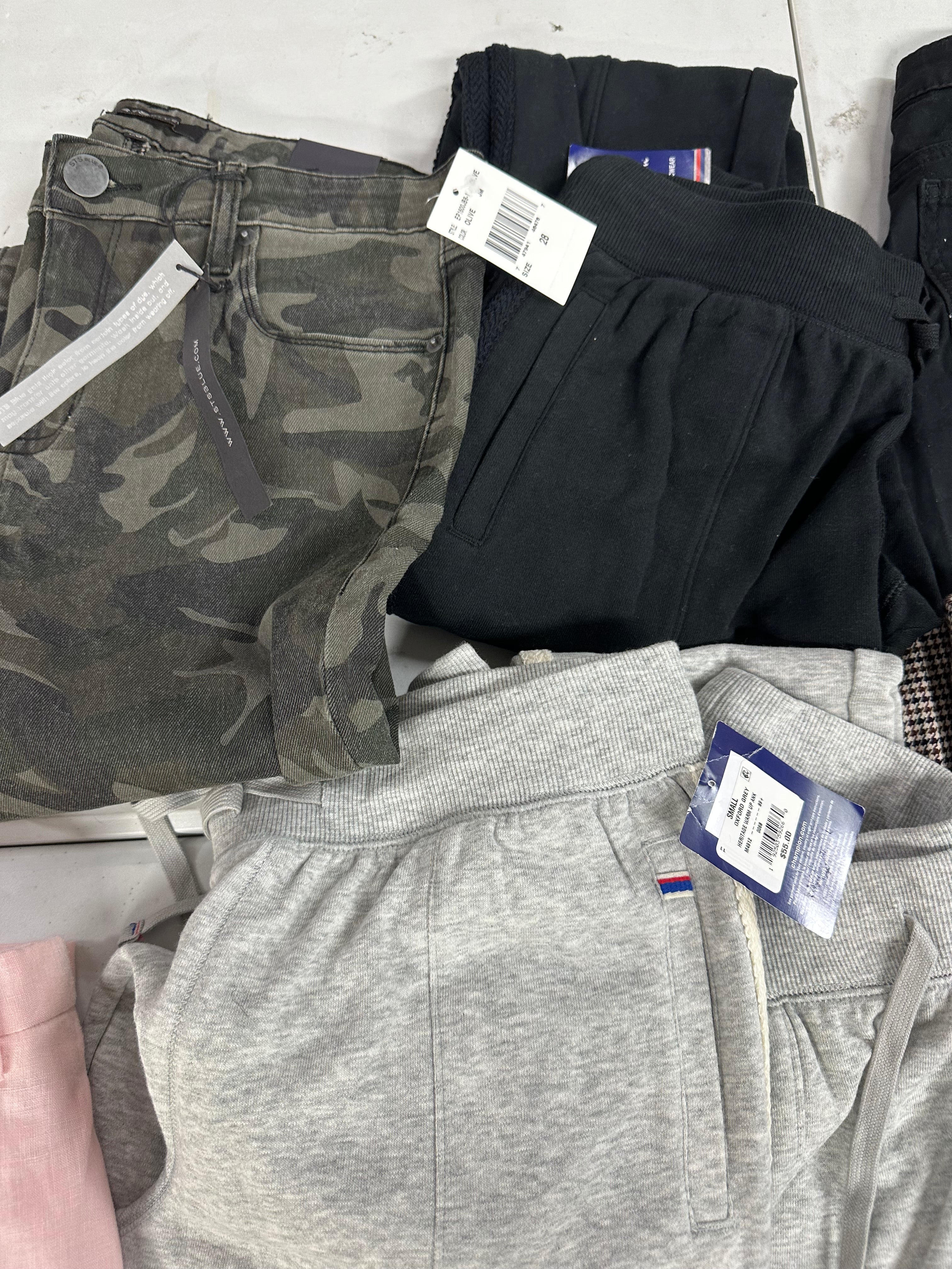 Women's Clothing Bottoms Wholesale Lot, HUDSON, ASICS, DKNY, RALPH LAUREN, CHAMPION and more, 13 items, Shelf Pulls, MSRP $1,250