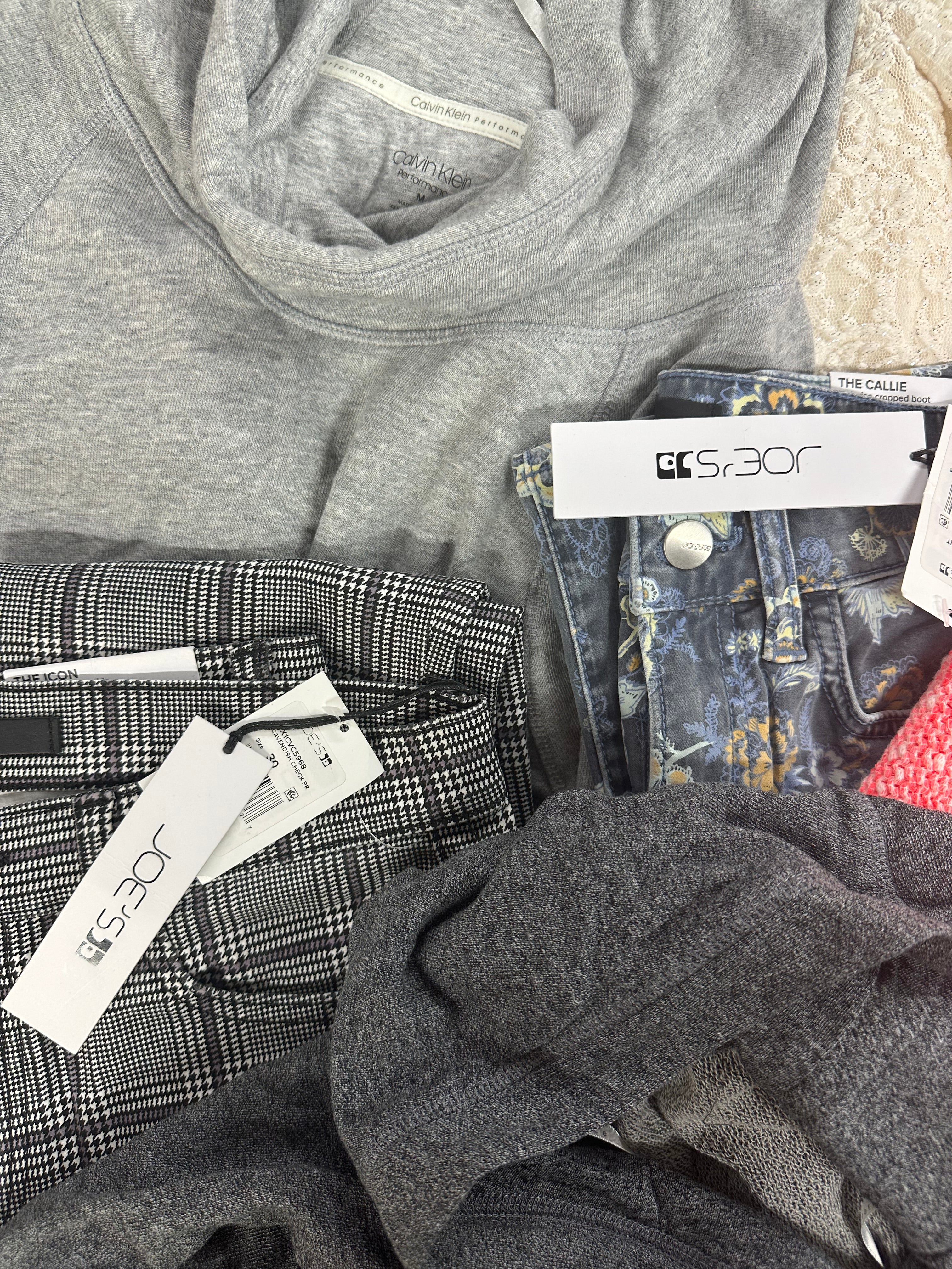 Women's Clothing Assorted Wholesale Lot, JOE'S, SUNDRY, FREE PEOPLE, WARNERS, HANES, CALVIN KLEIN and more, 11 items, Shelf Pulls, MSRP $1,145