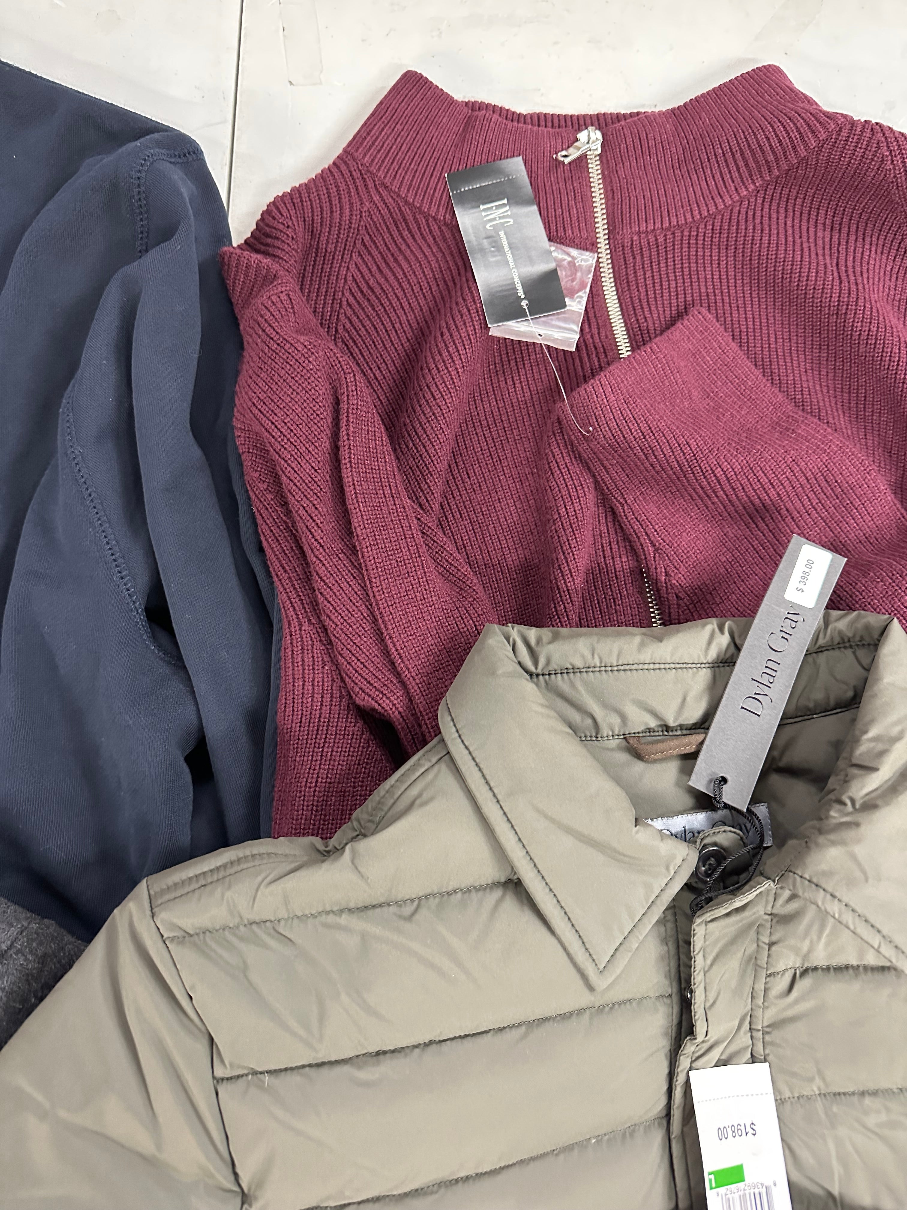 Men's Clothing Assorted Wholesale Lot, TOMMY HILFIGER, LONDON FOG, MICHAEL KORS, CHAMPION, DYLAN GRAY and more, 8 items, Shelf Pulls, MSRP $1,290