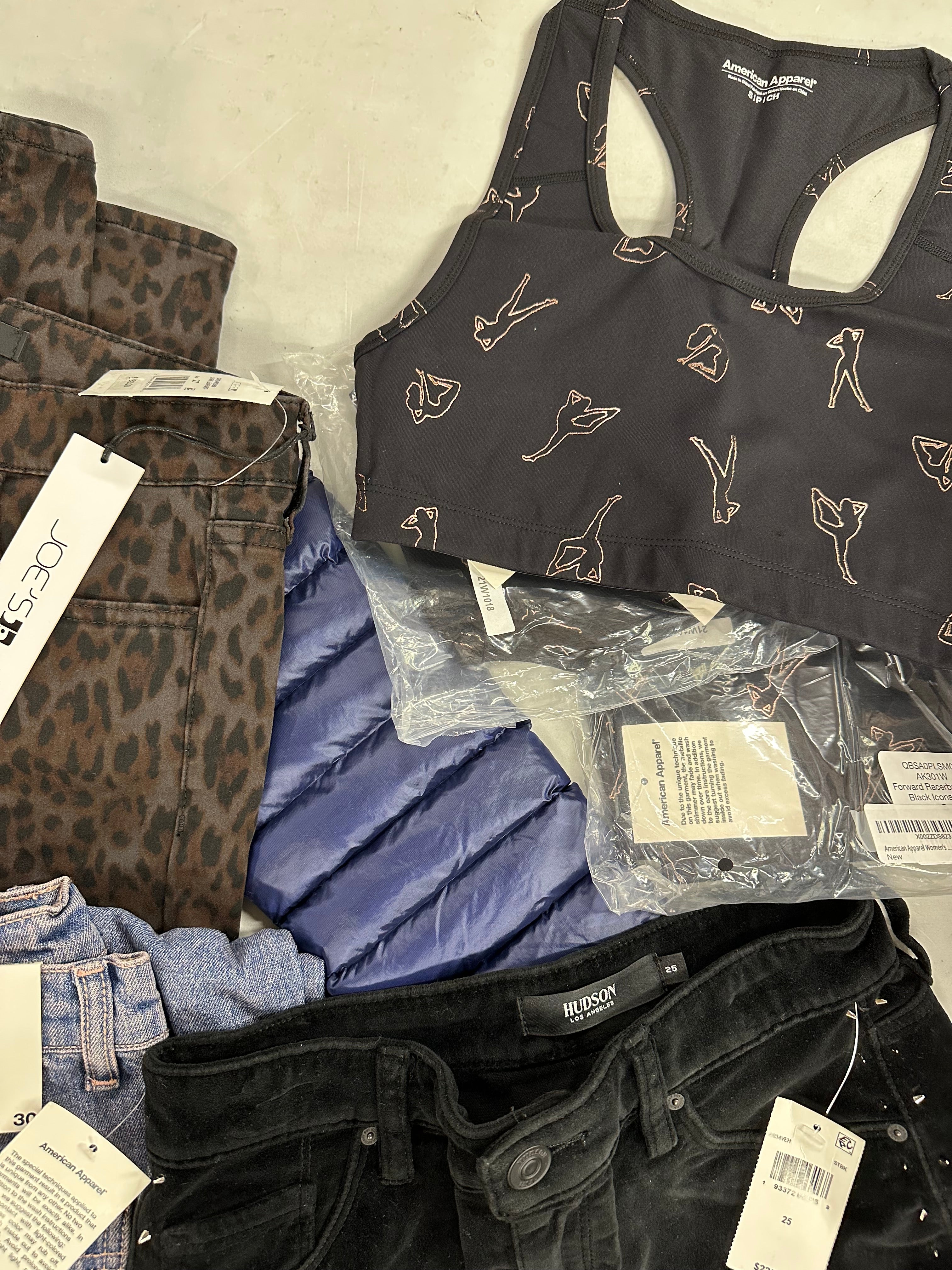 Women's Clothing Assorted Wholesale Lot, MARMOT, HUDSON, JOE'S, ADIDAS, AMERICAN APPAREL and more, 14 items, Shelf Pulls, MSRP $1,446