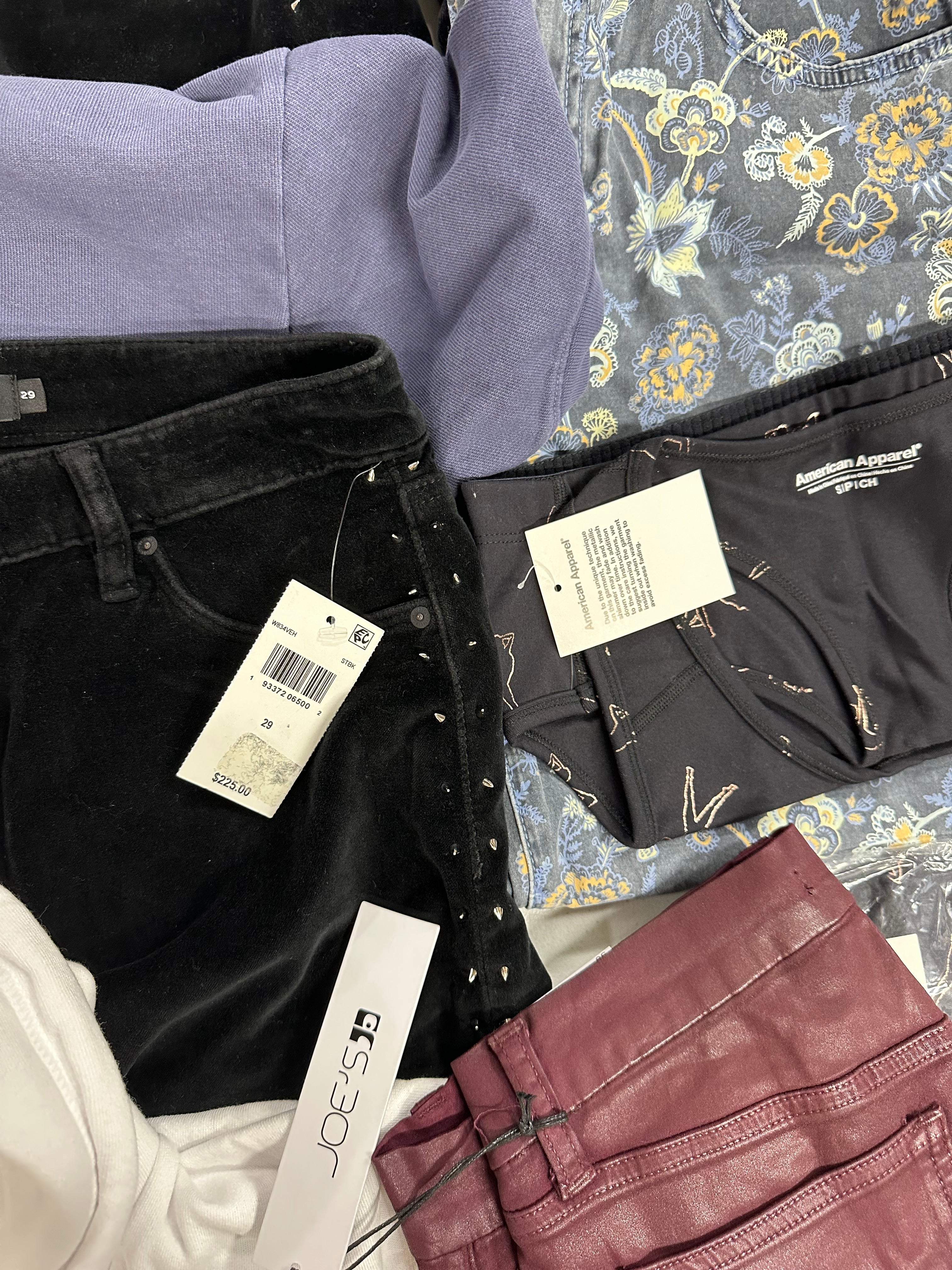 Women's Clothing Assorted Wholesale Lot, HUDSON, JOE'S JEANS, AMERICAN APPAREL and more, 12 items, Shelf Pulls, MSRP $1,391