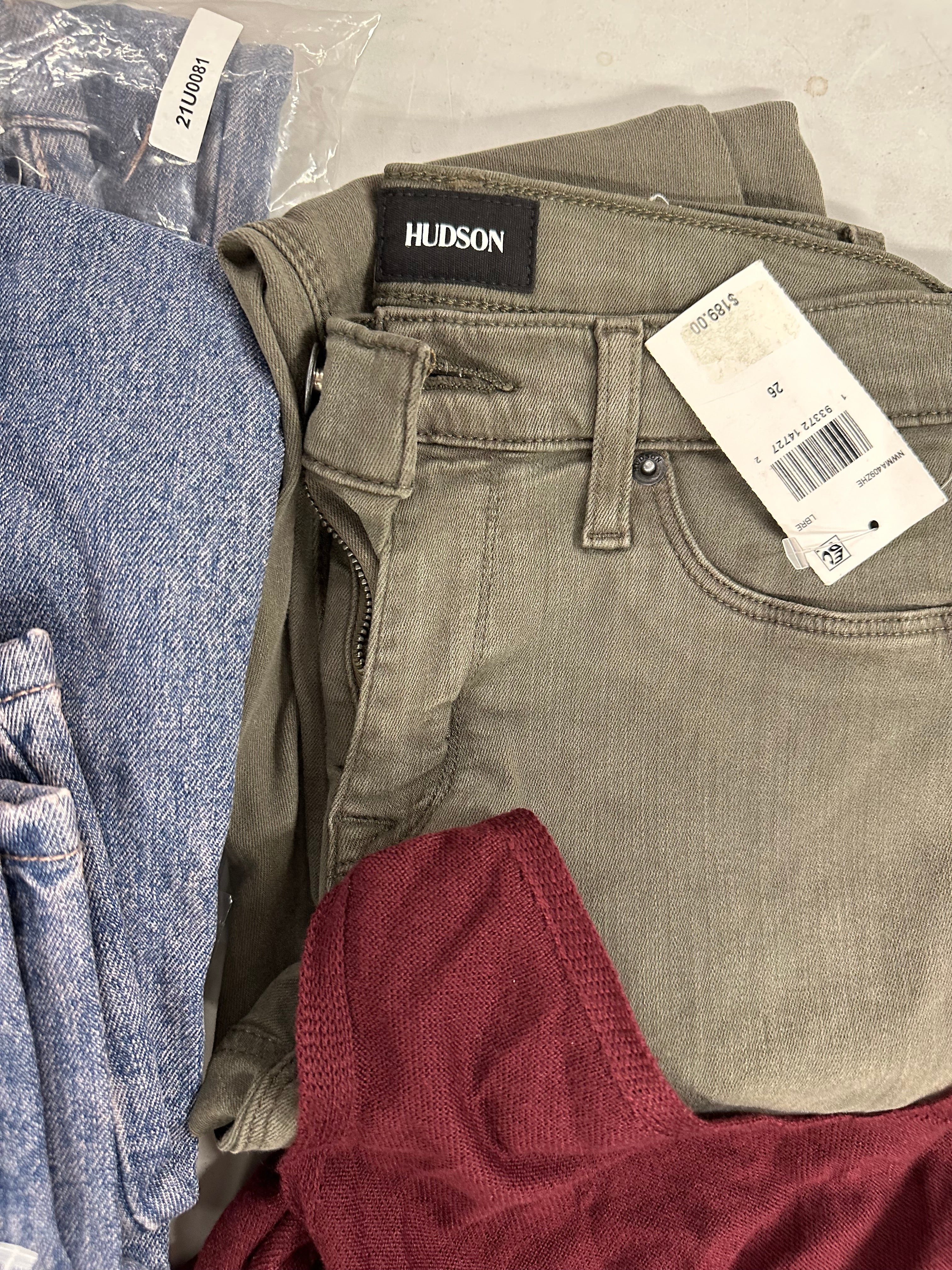 Women's Clothing Assorted Wholesale Lot, HUDSON, JOE'S JEANS, AMERICAN APPAREL and more, 12 items, Shelf Pulls, MSRP $1,391