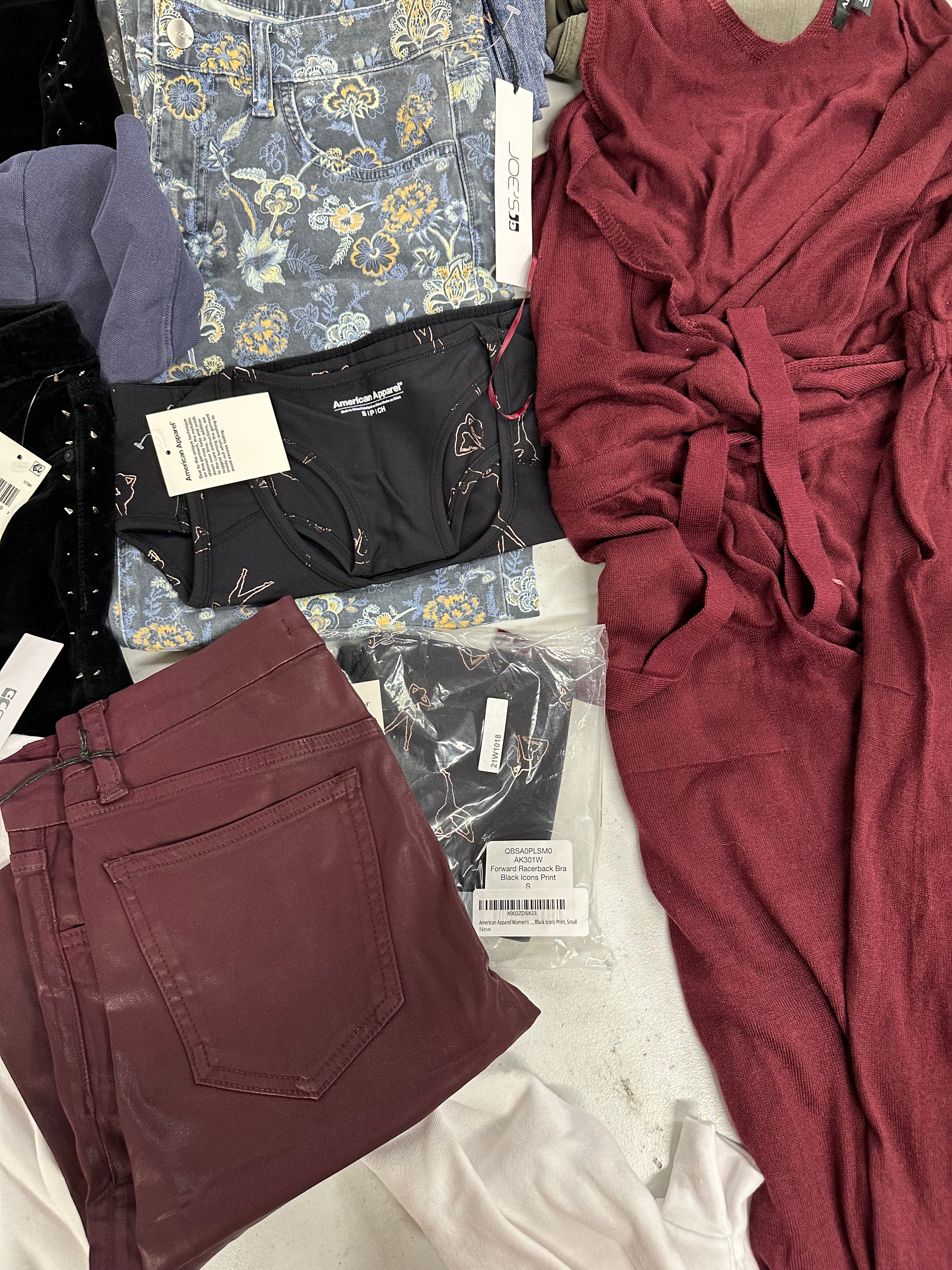 Women's Clothing Assorted Wholesale Lot, HUDSON, JOE'S JEANS, AMERICAN APPAREL and more, 12 items, Shelf Pulls, MSRP $1,391