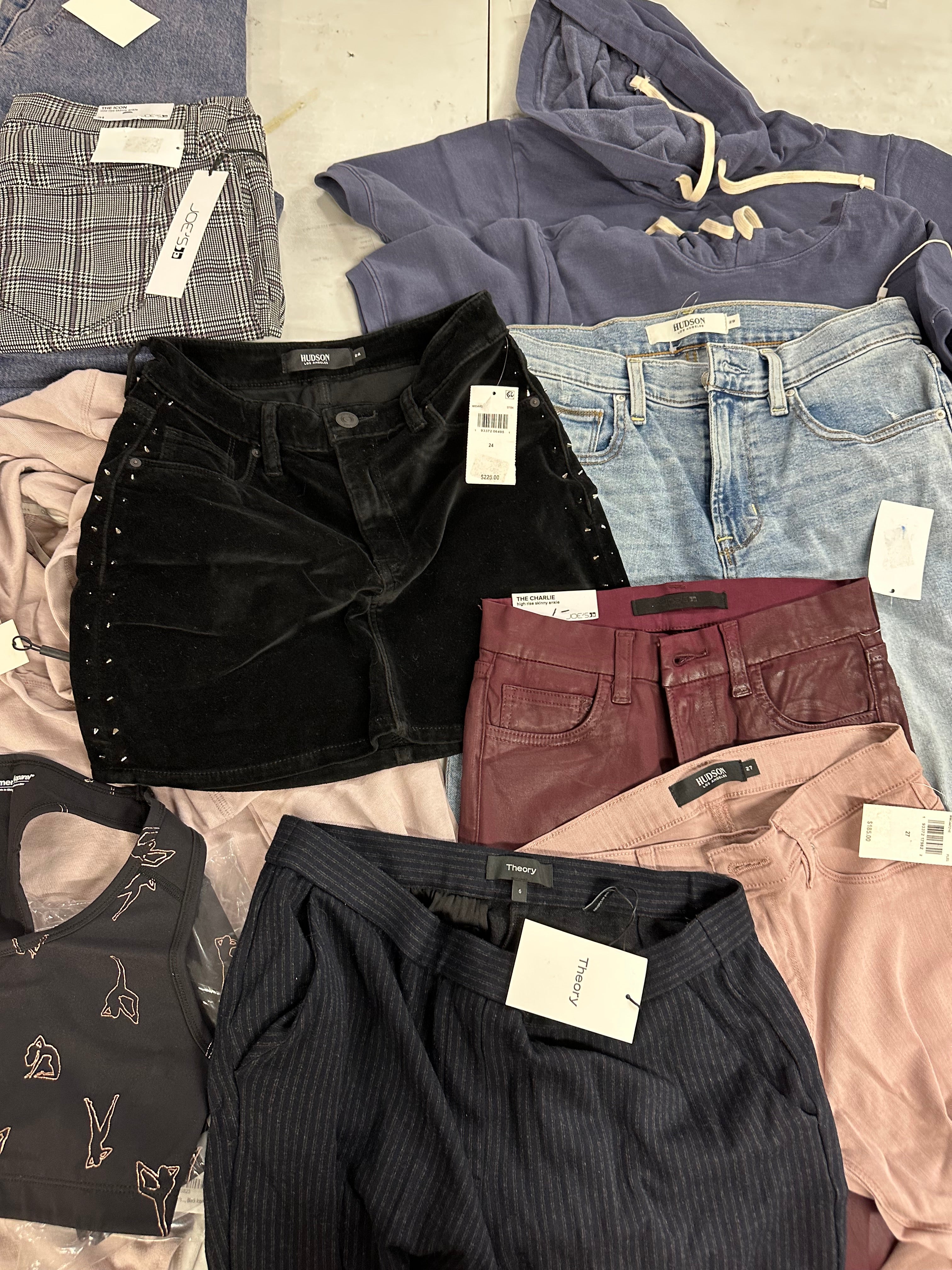 Women's Clothing Assorted Wholesale Lot, THEORY, Joe,s, HUDSON, AMERICAN APPAREL and more, 13 items, Shelf Pulls, MSRP $1,624