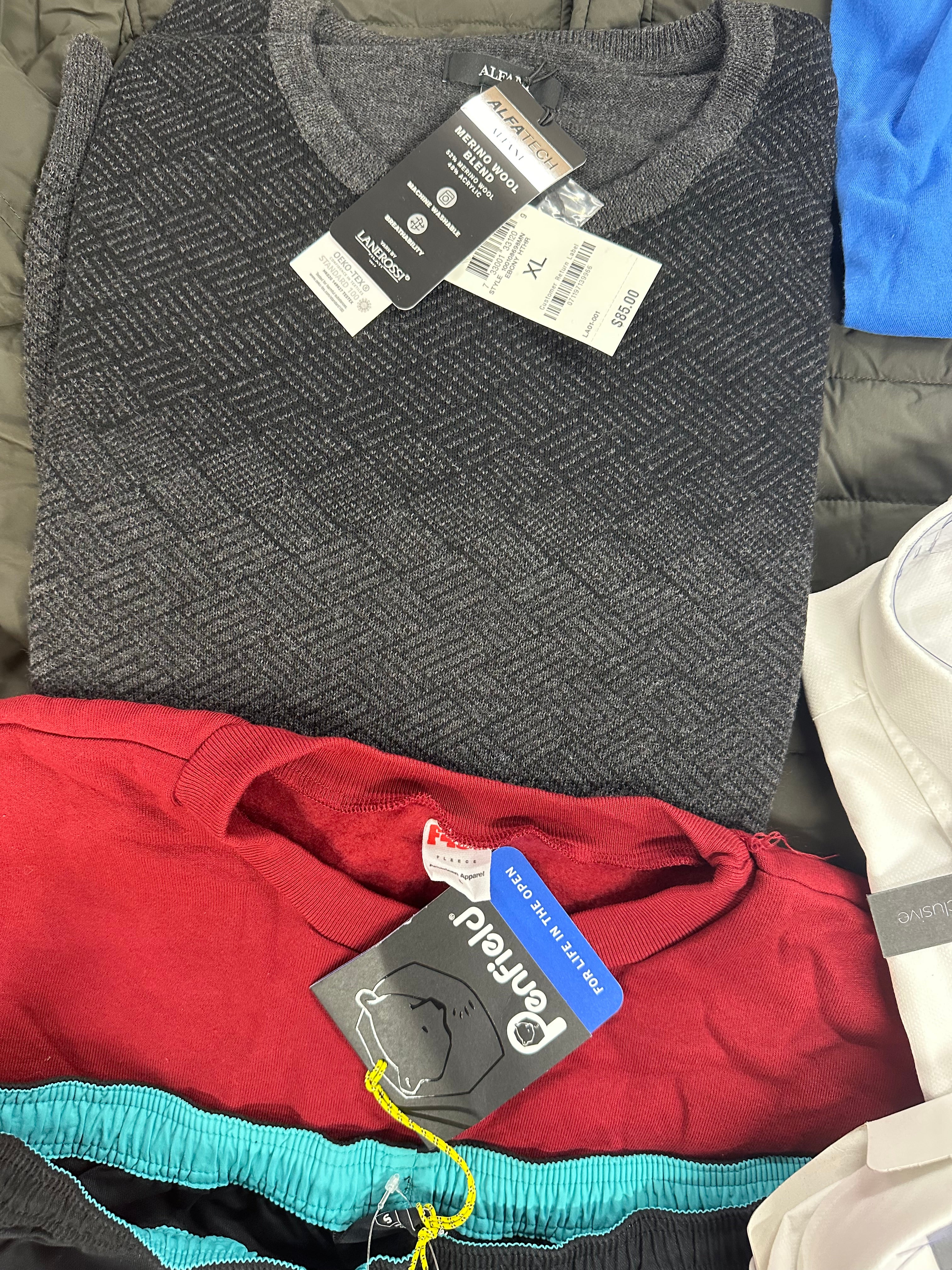 Men's Clothing Assorted Wholesale Lot, NAUTICA, PENFIELD, CALVIN KLEIN, AMERICAN APPAREL, JOCKEY and more, 14 items, Shelf Pulls, MSRP $1,680