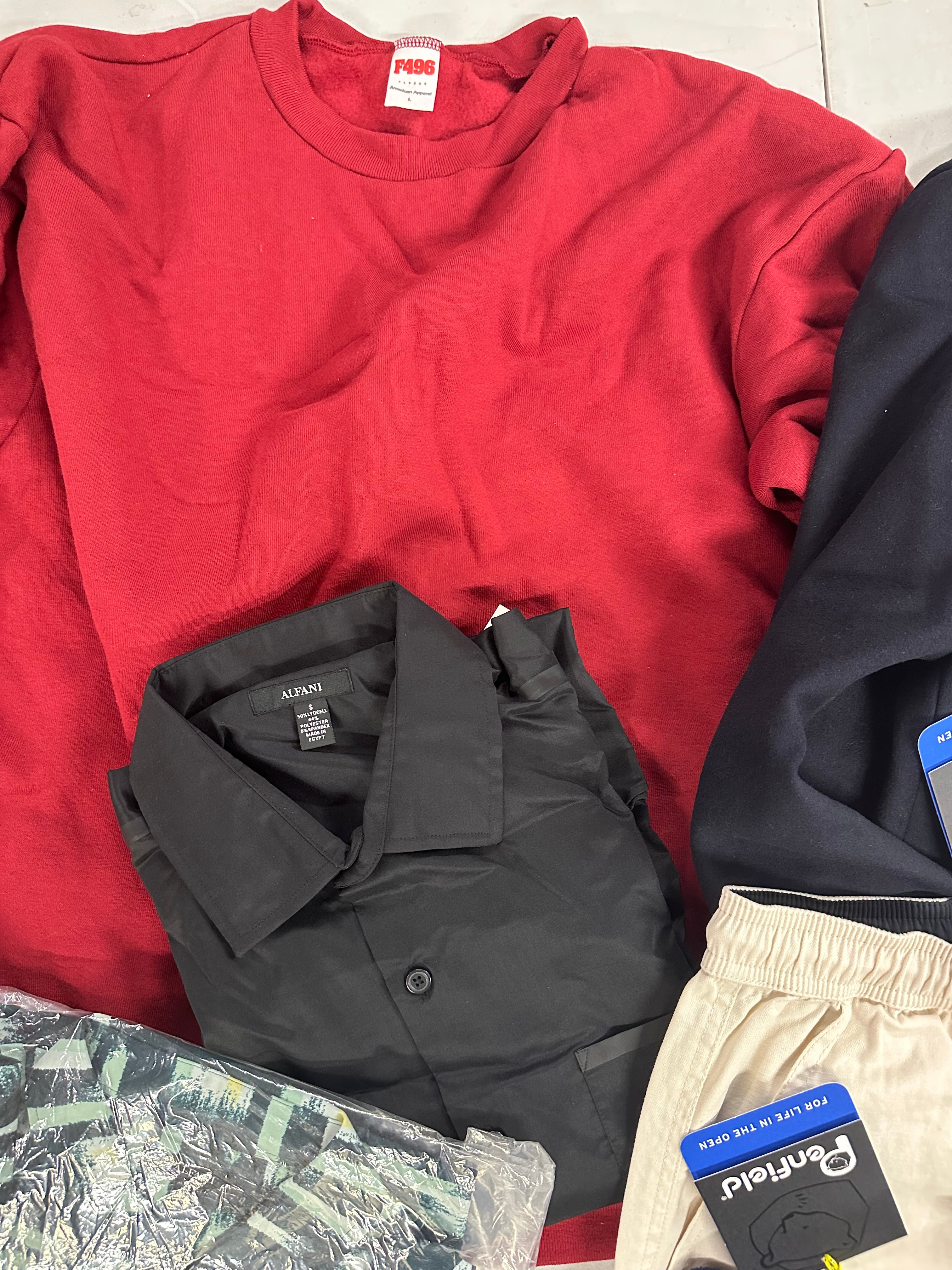 Men's Clothing Assorted Wholesale Lot, PENFIELD, HANES, AMERICAN APPAREL, ALFANI and more, 9 items, Shelf Pulls, MSRP $1,286