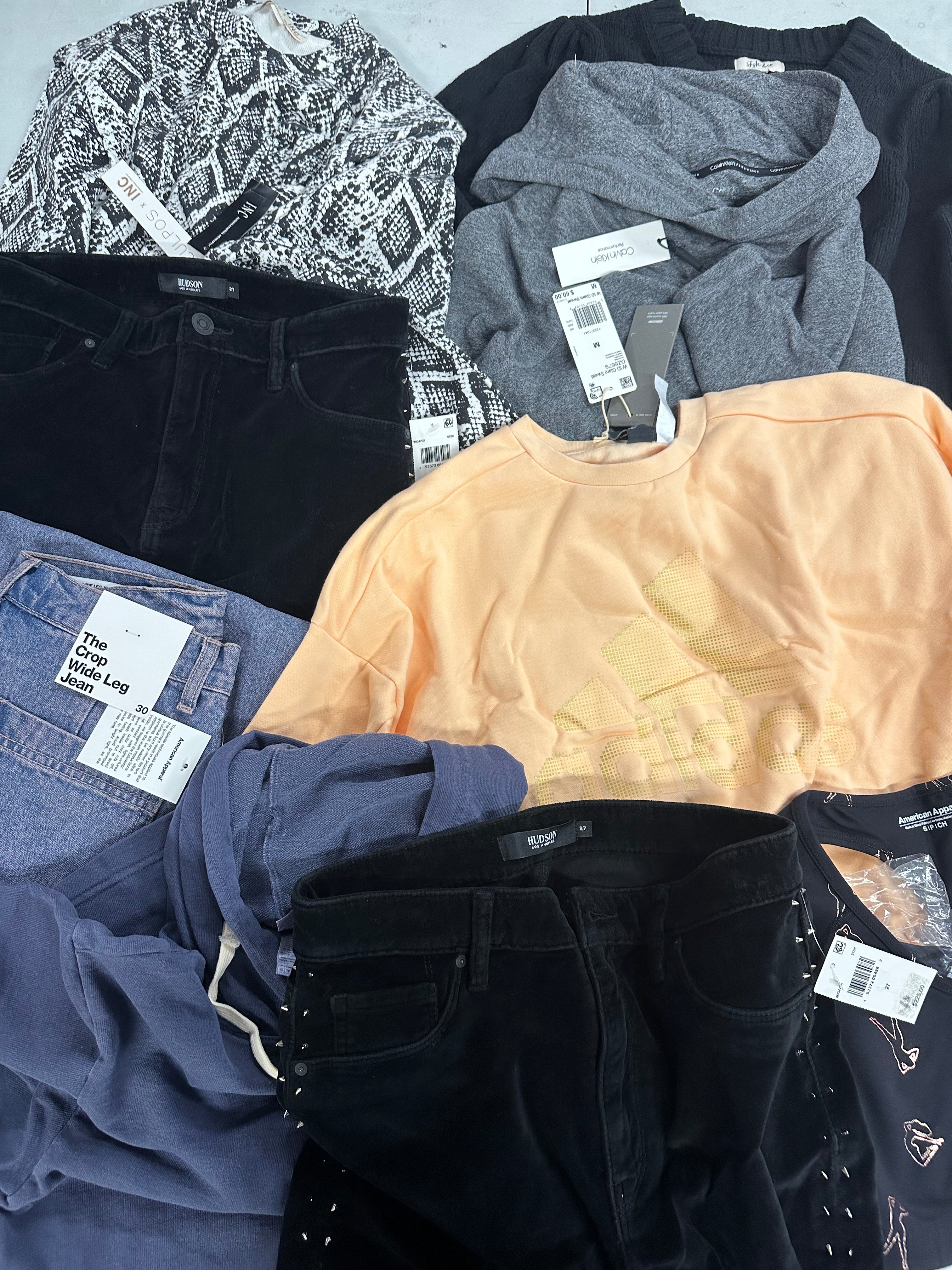 Women's Clothing Assorted Wholesale Lot, ADIDAS, HUDSON, CALVIN KLEIN, STYLE & CO and more, 11 items, Shelf Pulls, MSRP $926