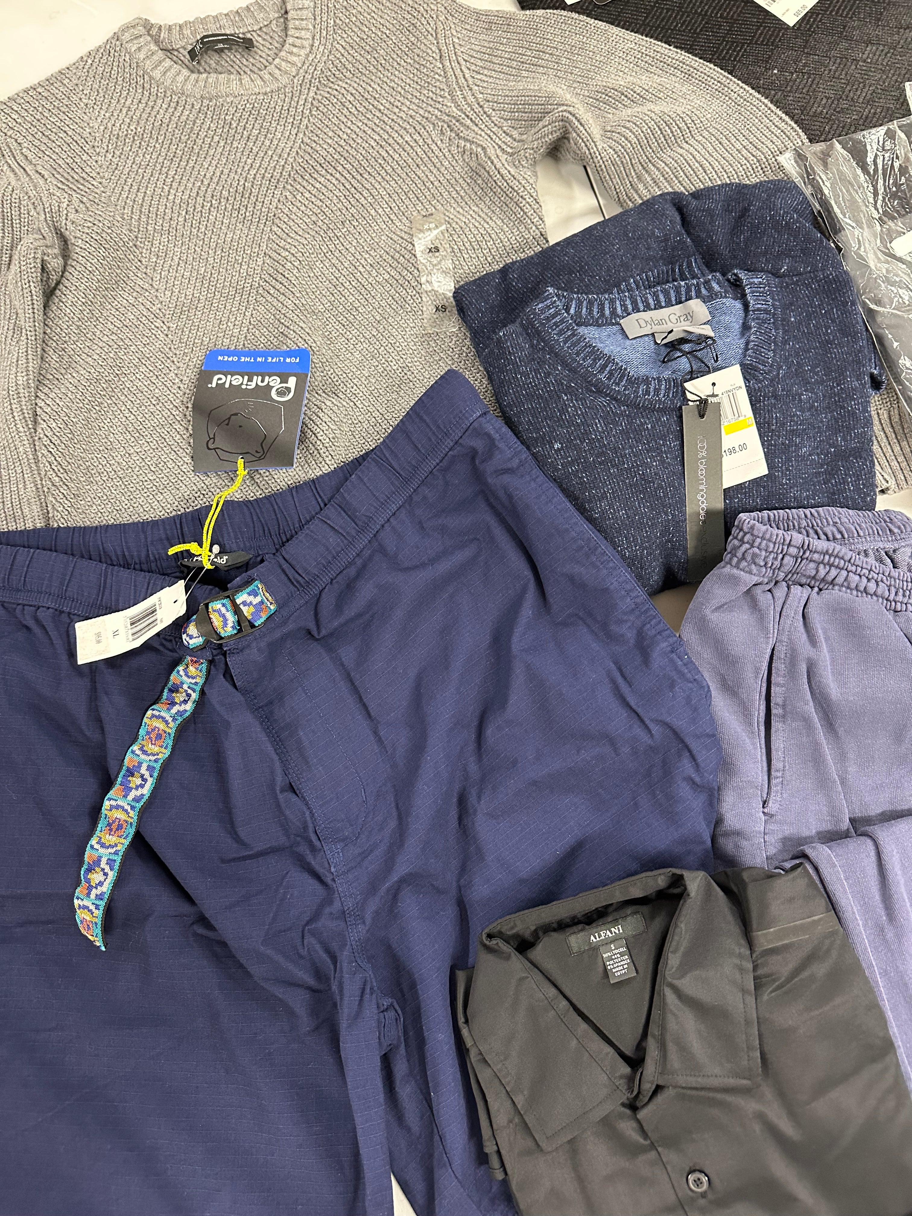 Men's Clothing Assorted Wholesale Lot, PENFIELD, ADIDAS, AMERICAN APPAREL, DYLAN GRAY, ALFANI and more, 12 items, Shelf Pulls, MSRP $767
