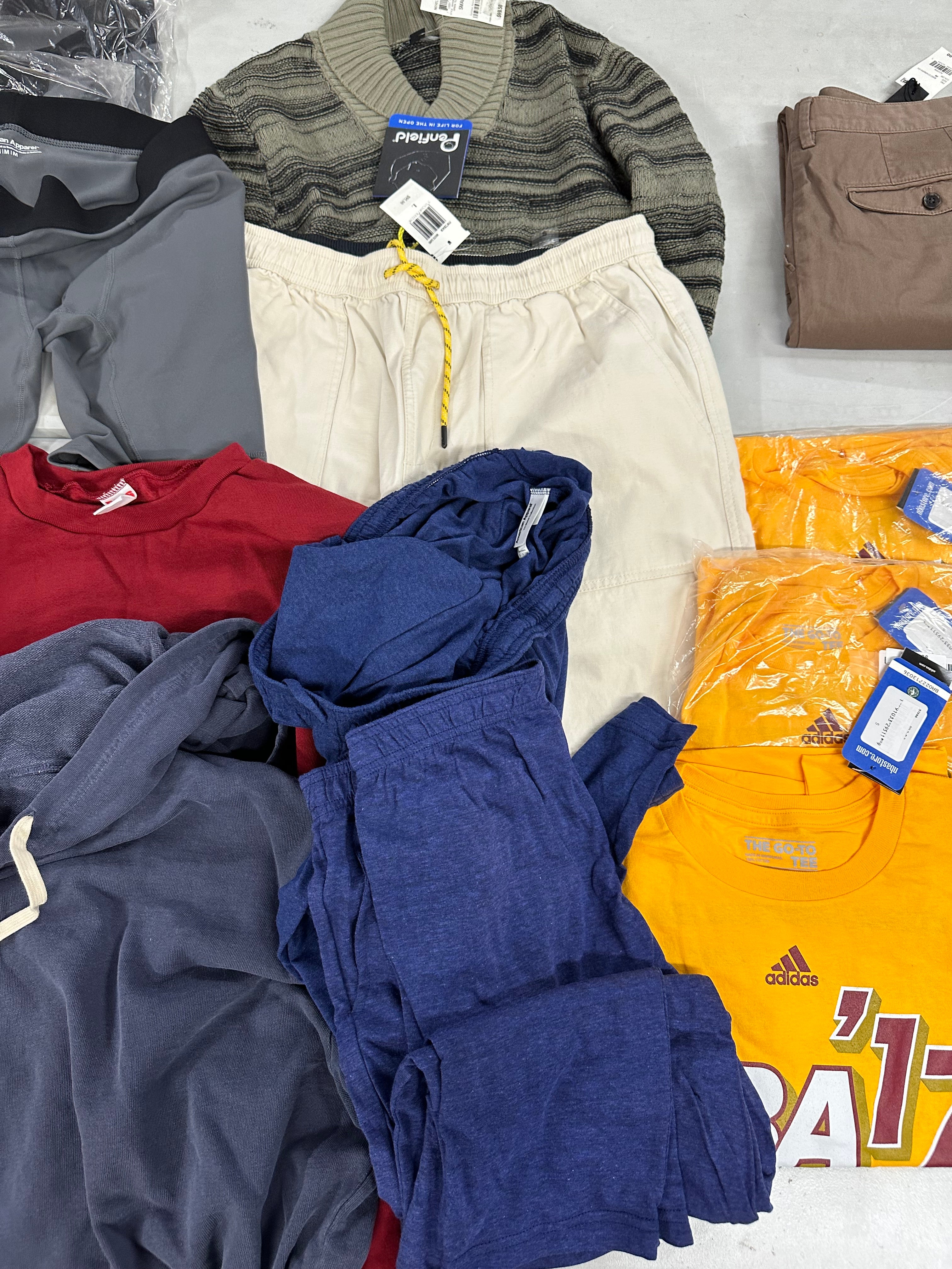 Men's Clothing Assorted Wholesale Lot, ADIDAS, PENFIELD, AMERICAN APPAREL, INC and more, 13 items, Shelf Pulls, MSRP $689