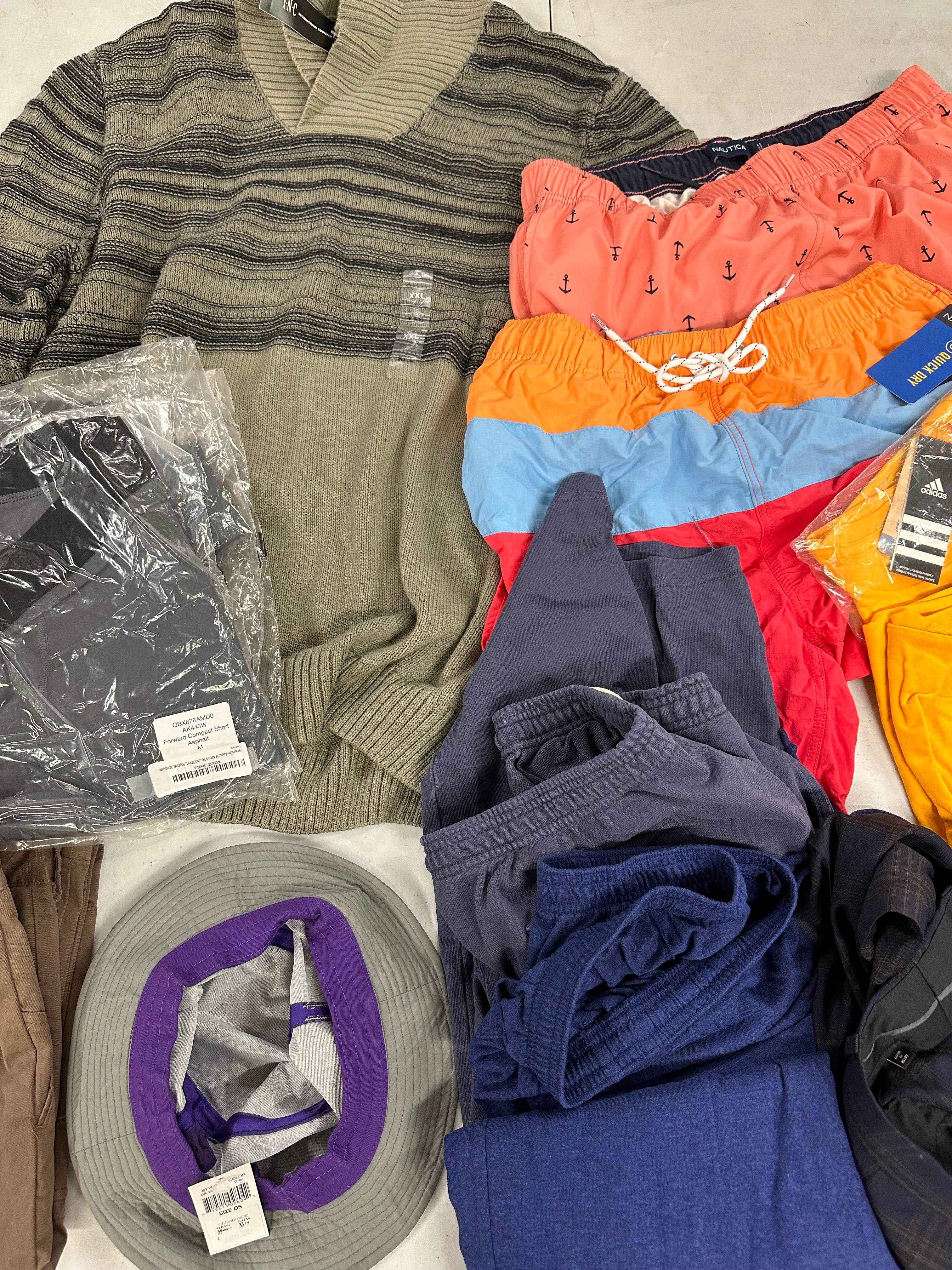 Men's Clothing Assorted Wholesale Lot, ARMANI EXCHANGE, NAUTICA, ADIDAS, GENTS, AMERICAN APPAREL and more, 14 items, Shelf Pulls, MSRP $900