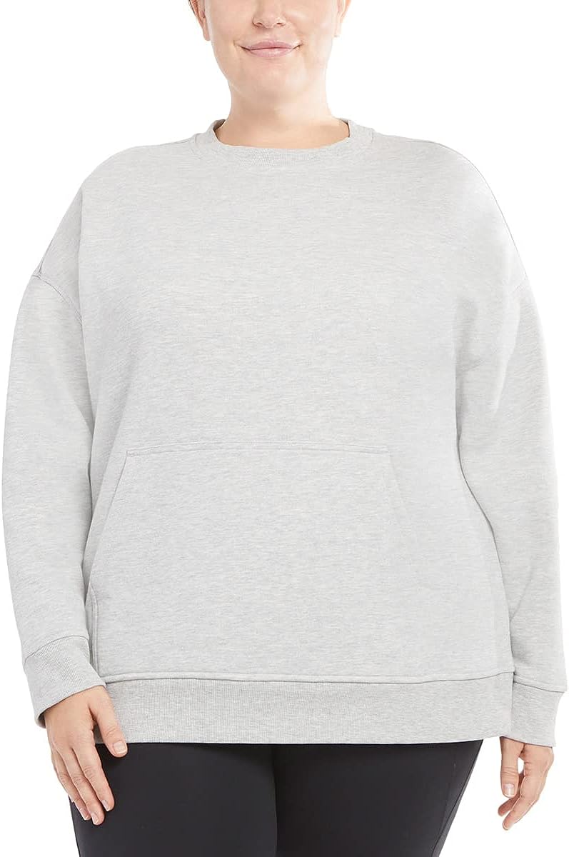 Danskin Ladies' Oversized Crewneck with Pocket, Light Heater Grey, Small