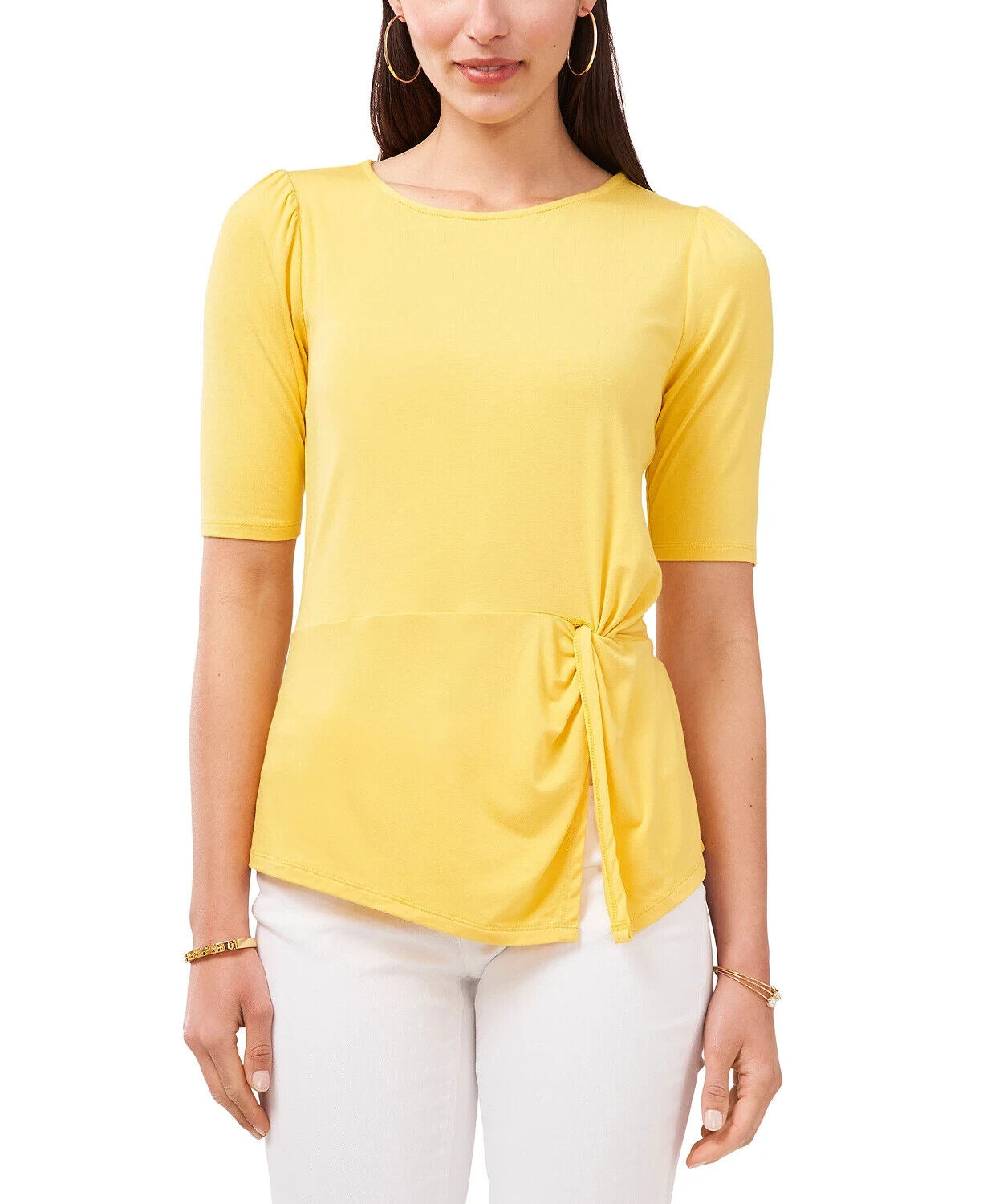 Vince Camuto Solid Side-Twist Split-Hem Top Womens yellow Size L MSRP $59