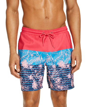 Club Room Men's Tri-Color Floral 7" Swim Trunks Blue Size XXL MSRP $45
