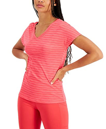 Club Room Ideology Women's Shadow-Stripe T-Shirt (Flamenco Pink, XX-Large)