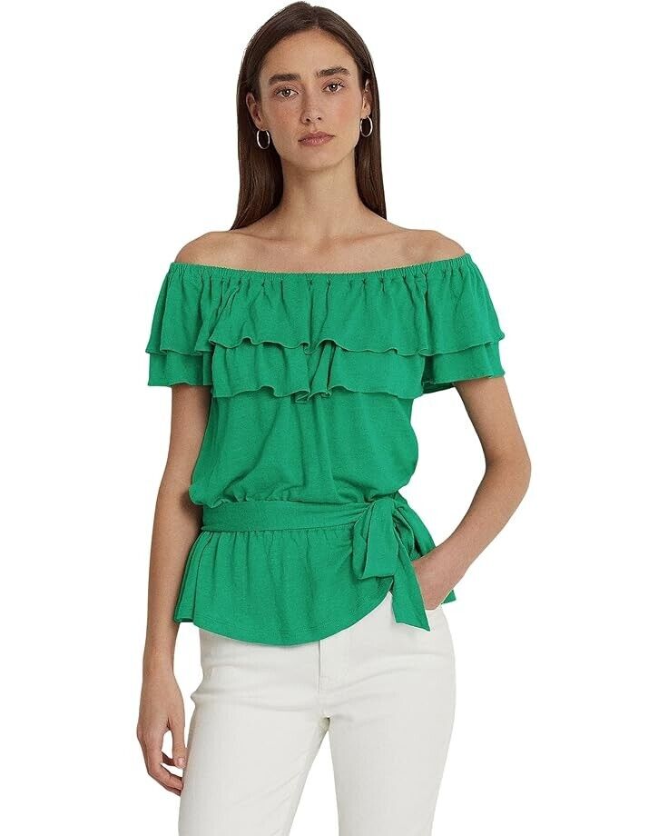 LAUREN Ralph Lauren Women Jersey Off-the-Shoulder Top Green Size XL MSRP $115