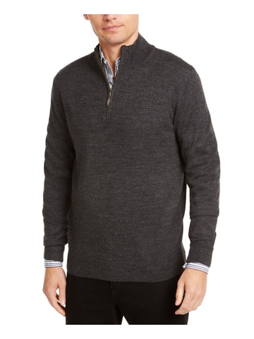 Club Room Mens Wool Blend 1/4 Zip Sweater Size M Ebony Heather Dark Gray