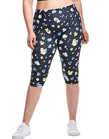 Champion Women Absolute Eco Knee Tights, Plus Size 3X, Organic Floral Black