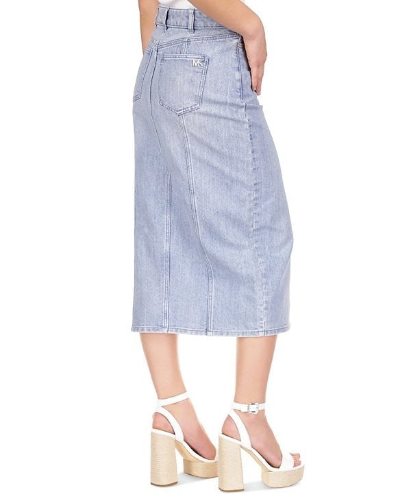 Michael Kors Women's Button-Front Denim Midi Skirt Blue Size 14 MSRP $145