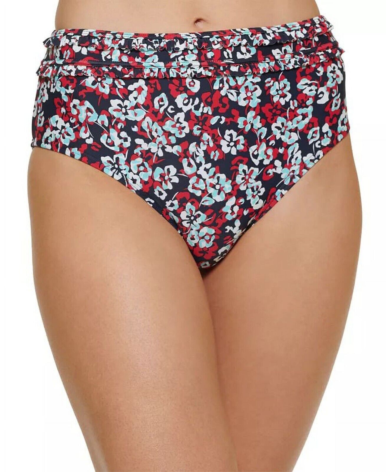 Tommy Hilfiger Floral High Waist Bikini Bottoms Swimsuit Blue Size XL Black