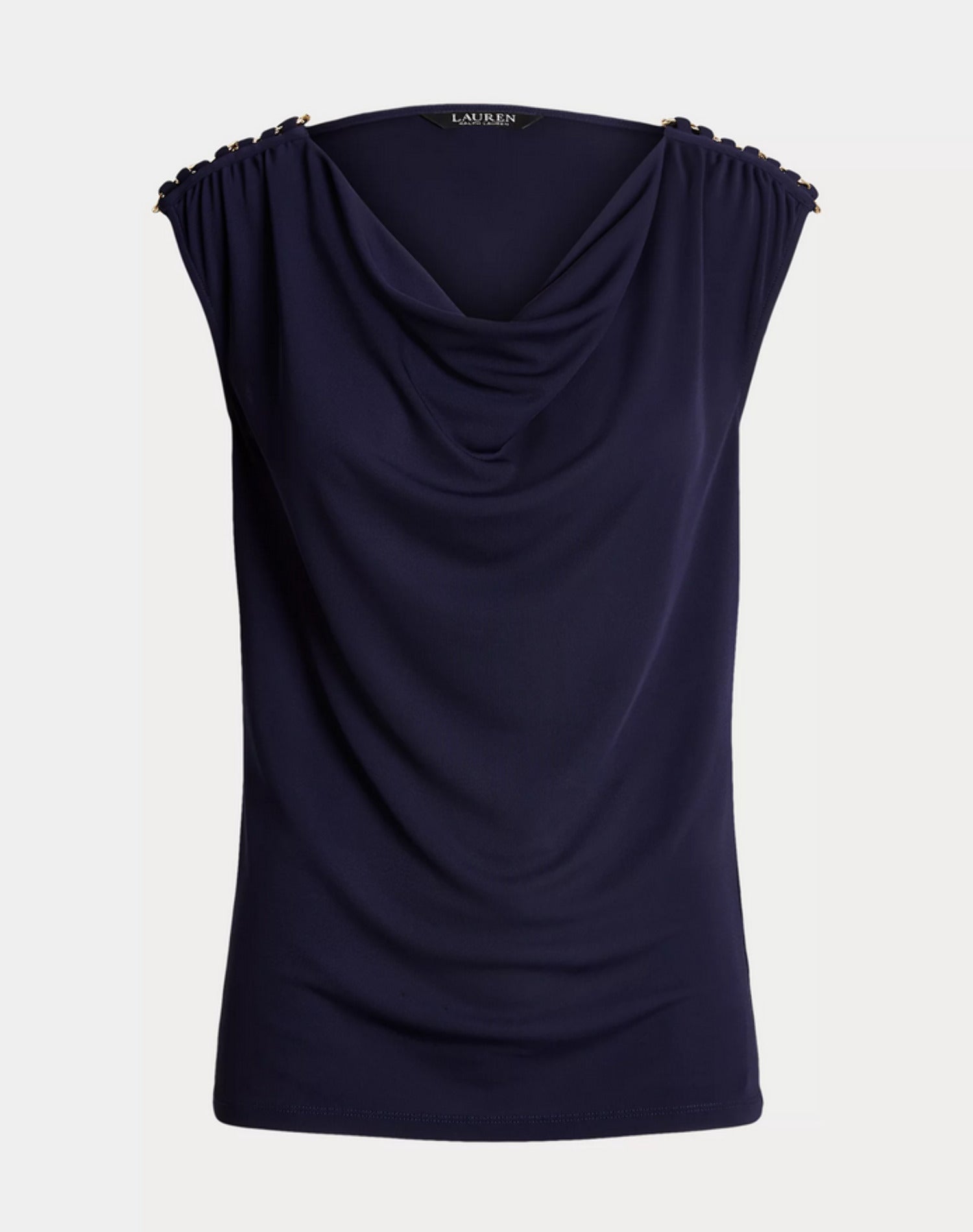 Lauren Ralph Lauren Womens Cowl Neck Sleeveless Blouse Blue Size M