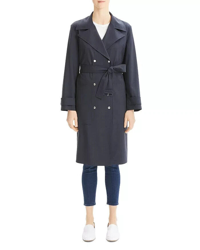Theory Military-Style Trench Coat Core Navy Blue Size M MSRP $795