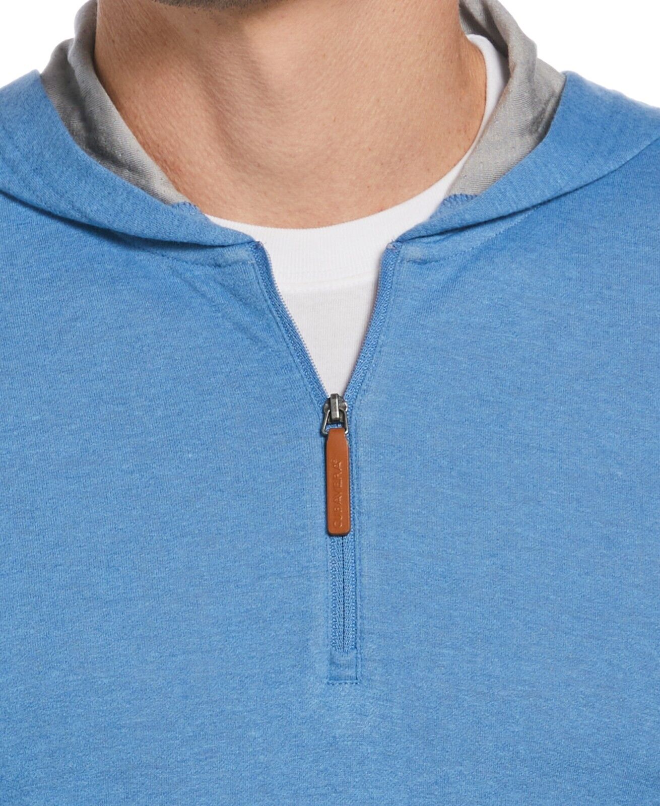CUBAVERA Men's Heathered 1/4-Zip Hooded Sweater Blue Size L MSRP $70