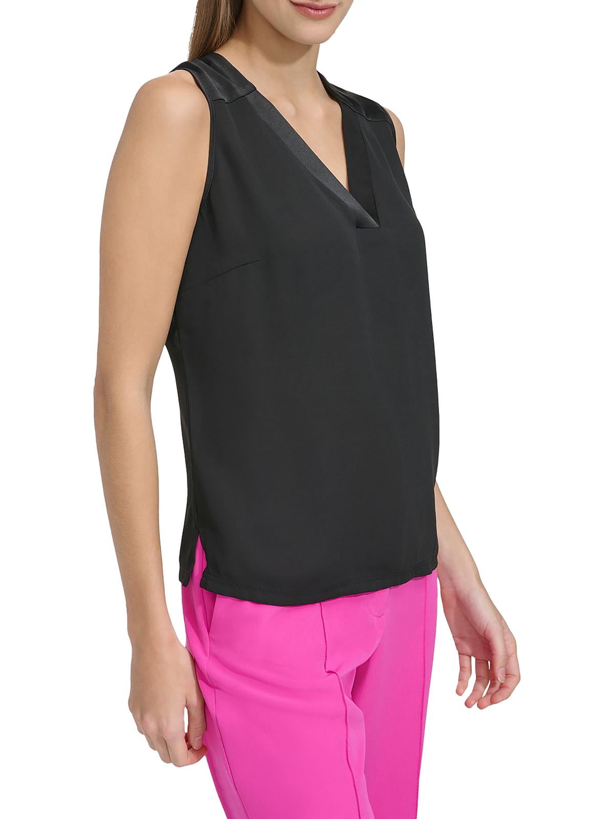 DKNY Womens Solid Shell Sleeveless Top Black Size XL
