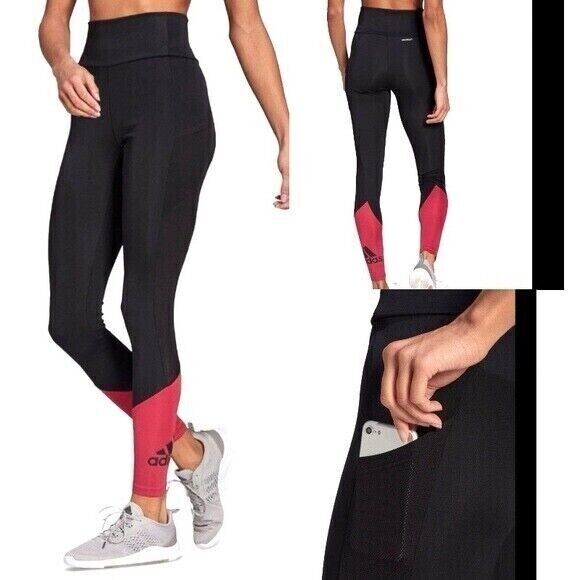 adidas Women's Mesh-Panel Full Length Leggings Black Size S MSRP $50