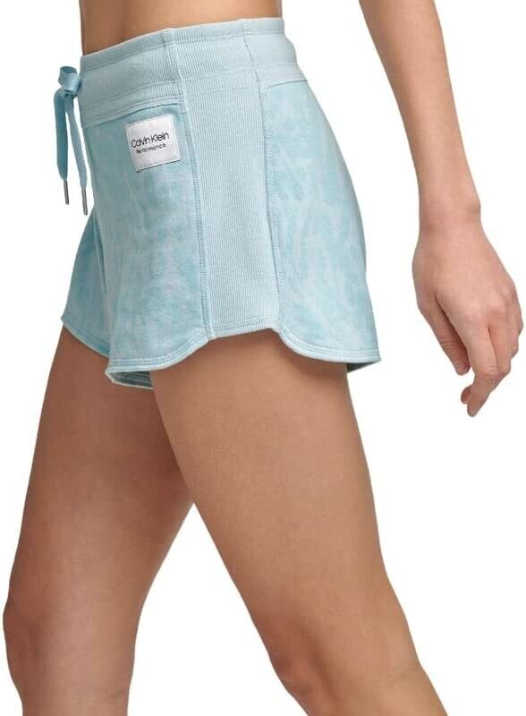 Calvin Klein Performance Womens Printed French Terry Shorts Aqua Blue Size M $40