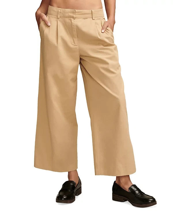 Lucky Brand Women's Pleated Cropped Wide-Leg Pants Beige Size 8 MSRP $99