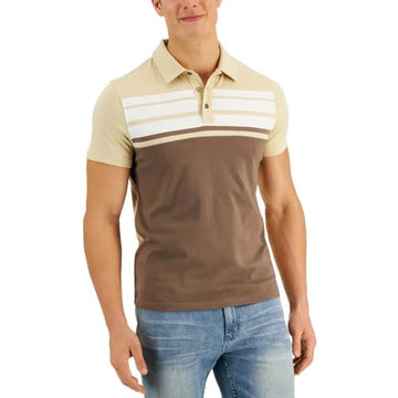 Alfani Mens Colorblock Striped Polo Brown Size S
