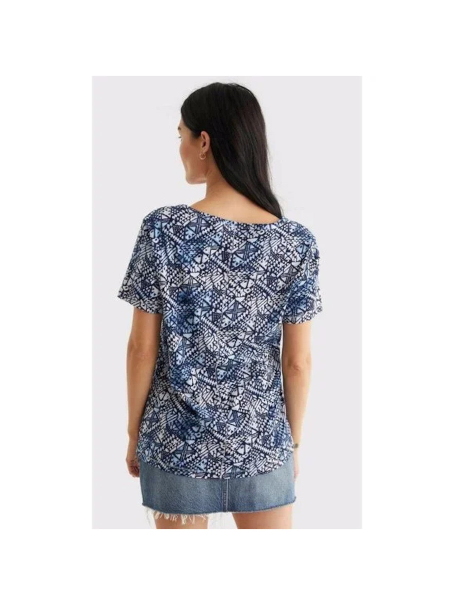 LUCKY BRAND Womens White Printed Short Sleeve V Neck T-Shirt Size M