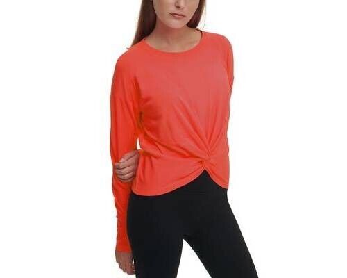 Dkny Sport Twist-Front Top Red Orange Size XS MSRP $50