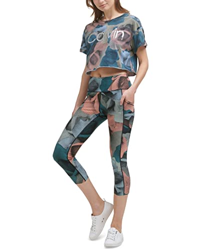 Calvin Klein Performance Women's Printed Cropped Leggings (Teal Dusk, X-Small