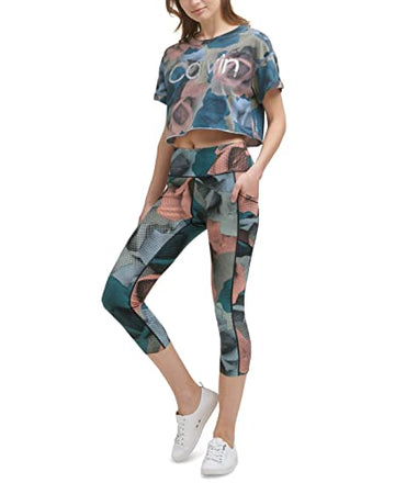 Calvin Klein Performance Women's Printed Cropped Leggings (Teal Dusk, X-Small