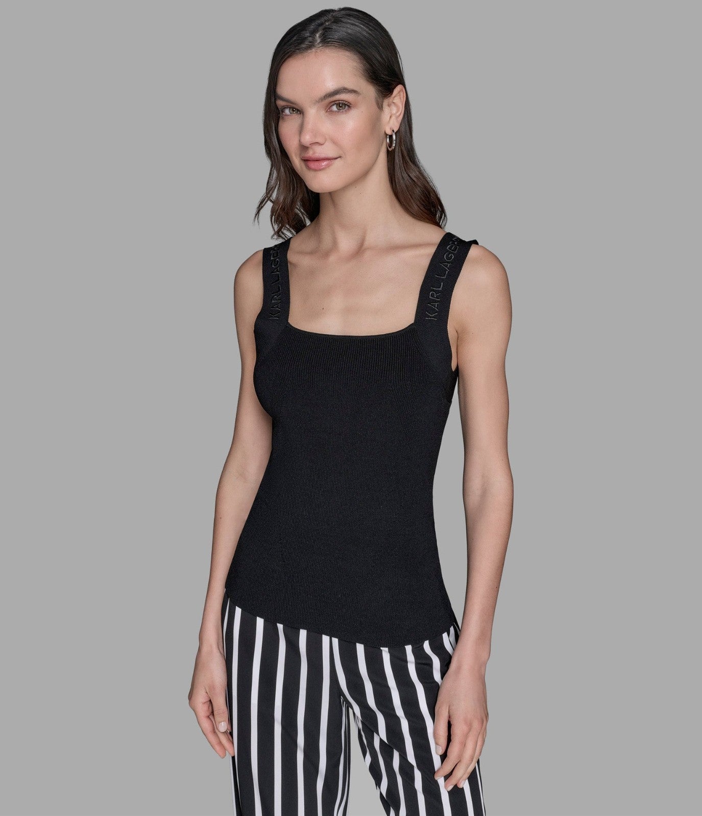 KARL LAGERFELD LOGO STRAP SWEATER TANK ONLY, BLACK, SIZE XL MSRP $69