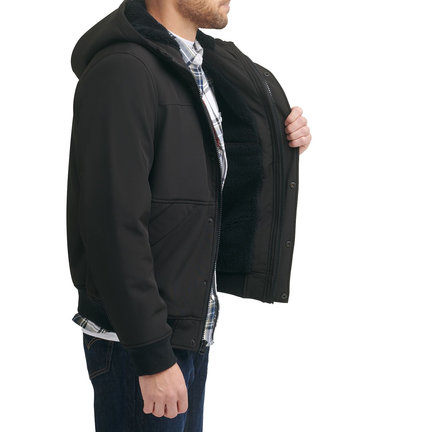 Levi Strauss & Co. Mens Sherpa Lined Hooded Soft Shell Jacket Black Size XL