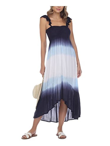 Boho Me Women's Wovens Tie Dye Off The Shoulder Maxi Dress Swim Cover Up Navy M
